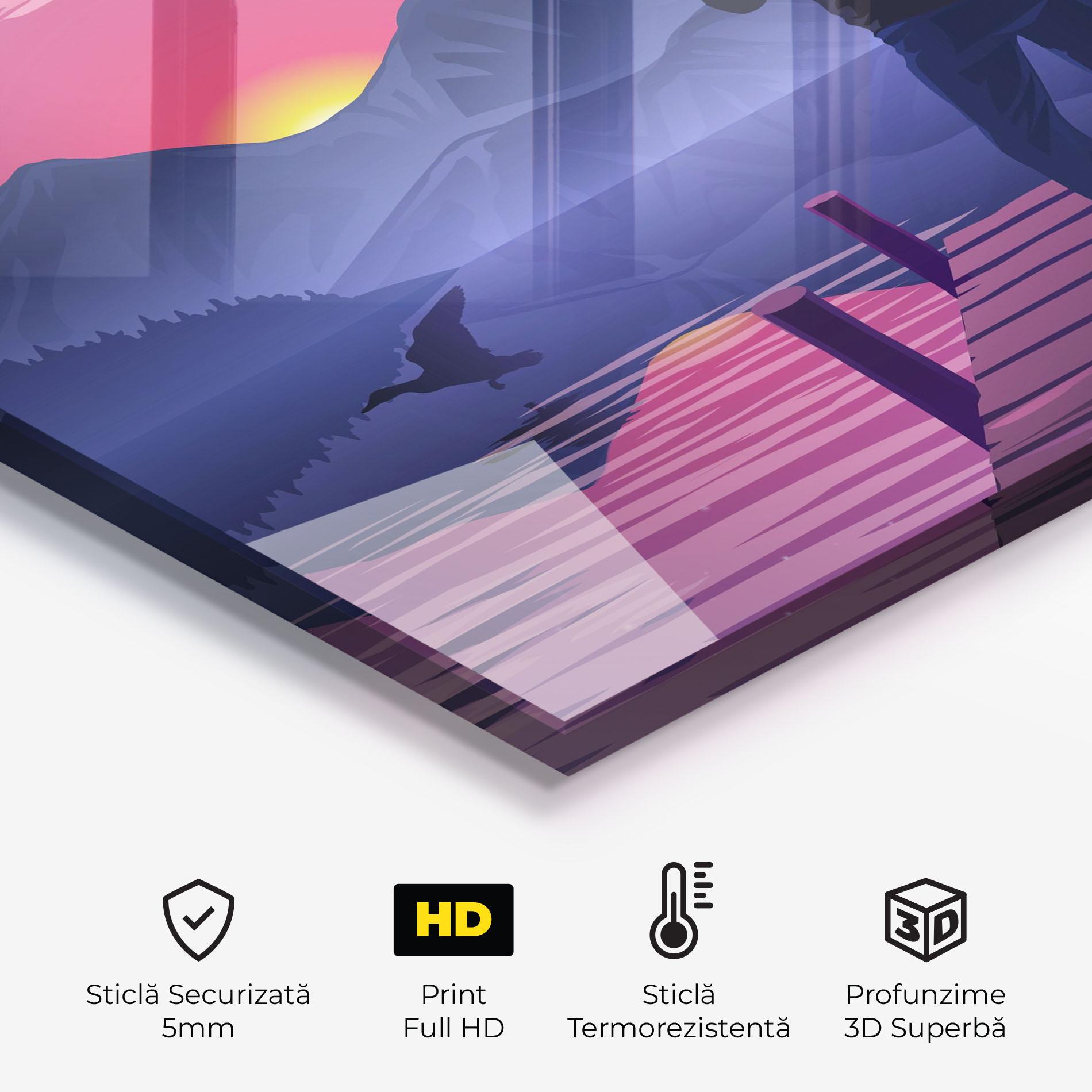 Panou Sticla Bucatarie Lake Pink Night mockup 2