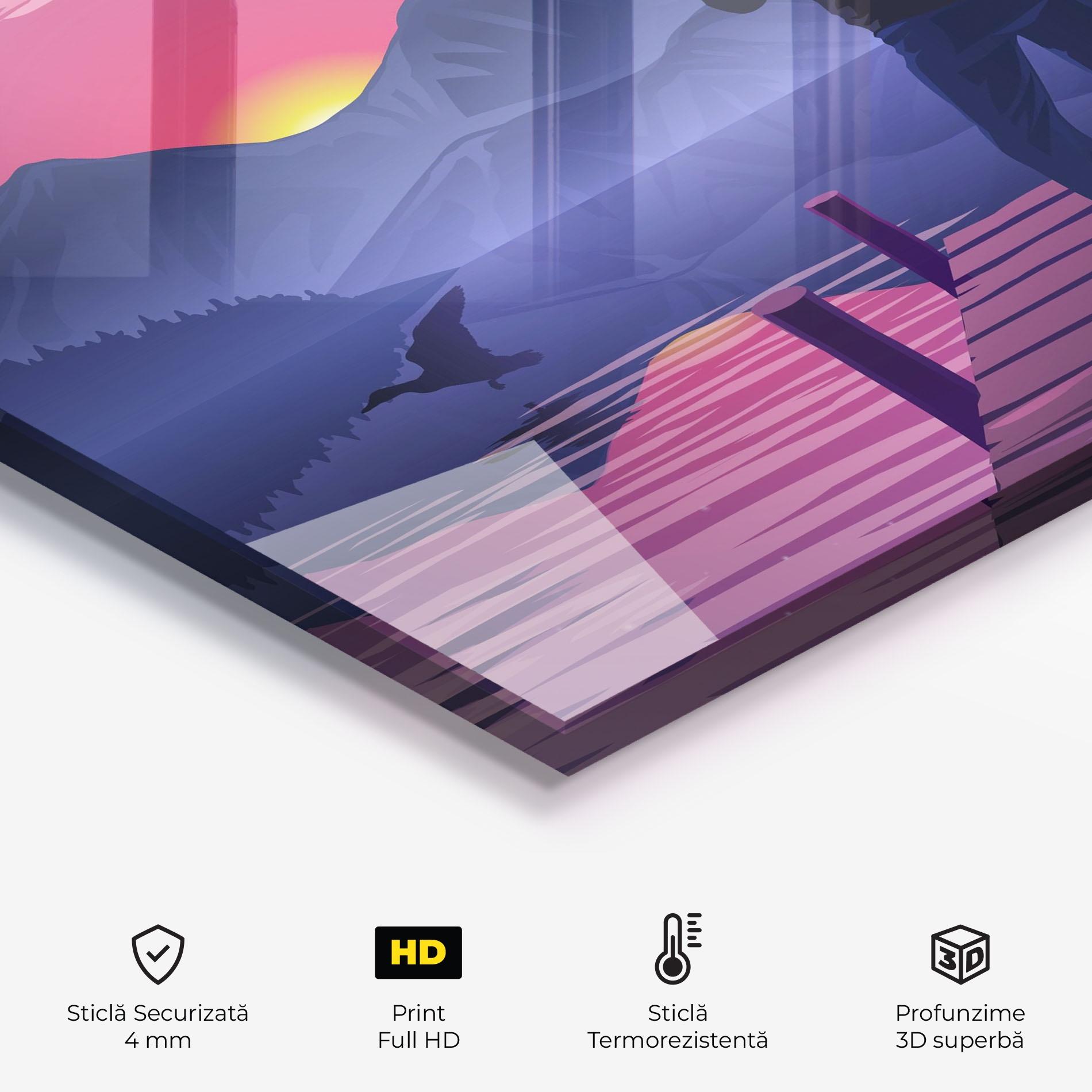 Panou Sticla Bucatarie Lake Pink Night mockup 2