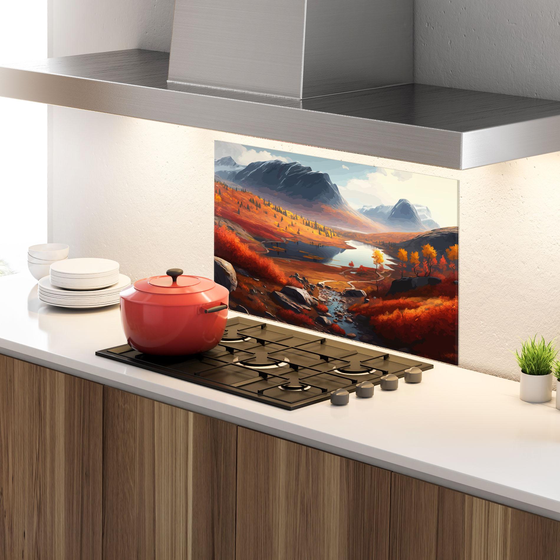 Panou Sticla Bucatarie Autumn Field Lake mockup 4