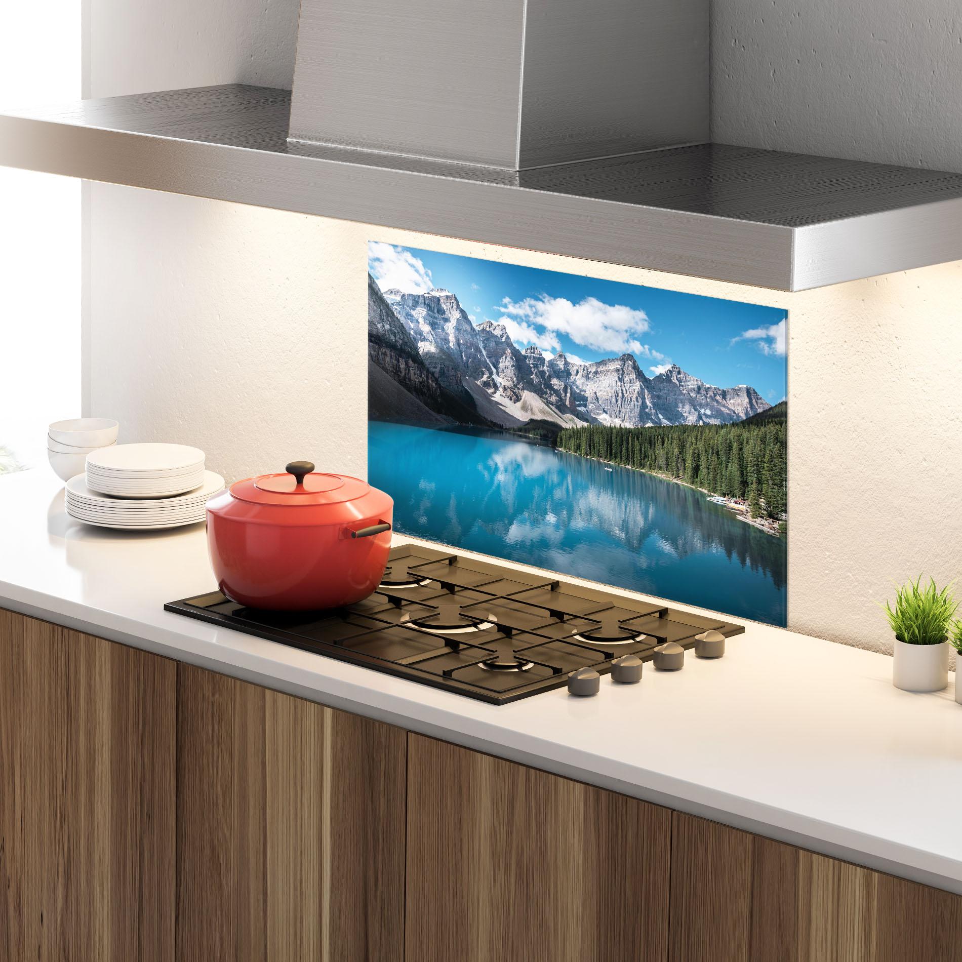 Panou Sticla Bucatarie Beautiful Lake Canada mockup 4