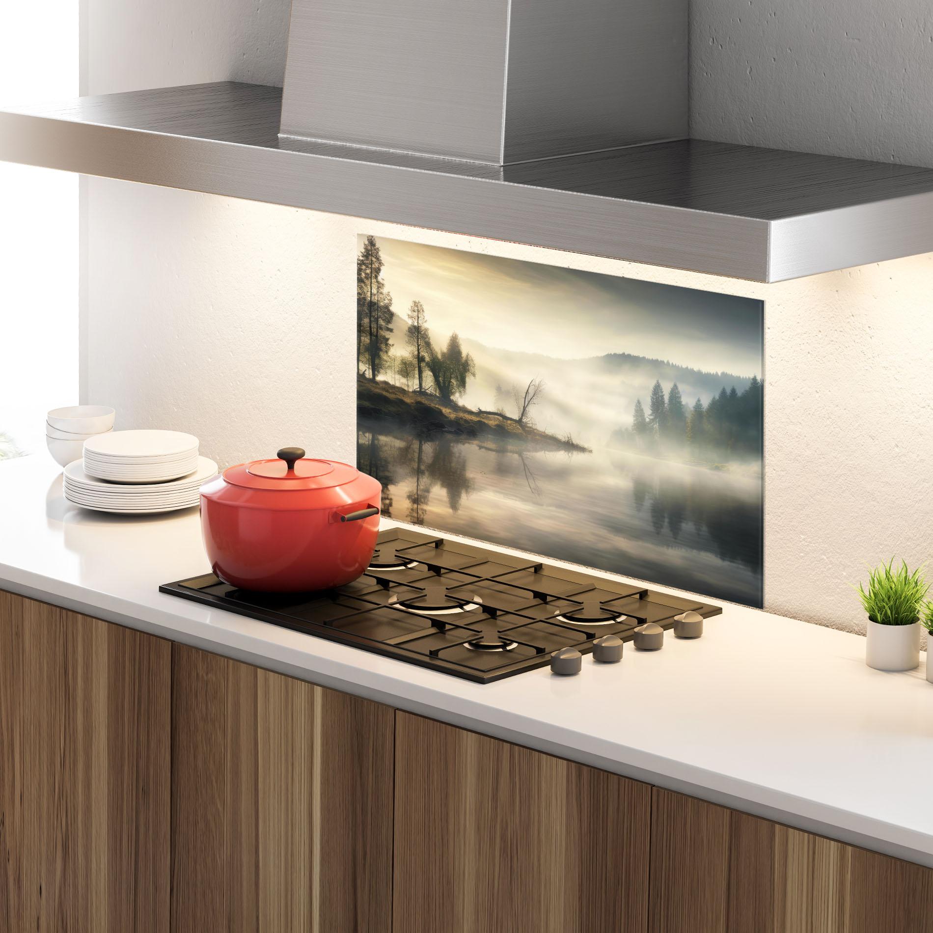 Panou Sticla Bucatarie Foggy Morning mockup 4