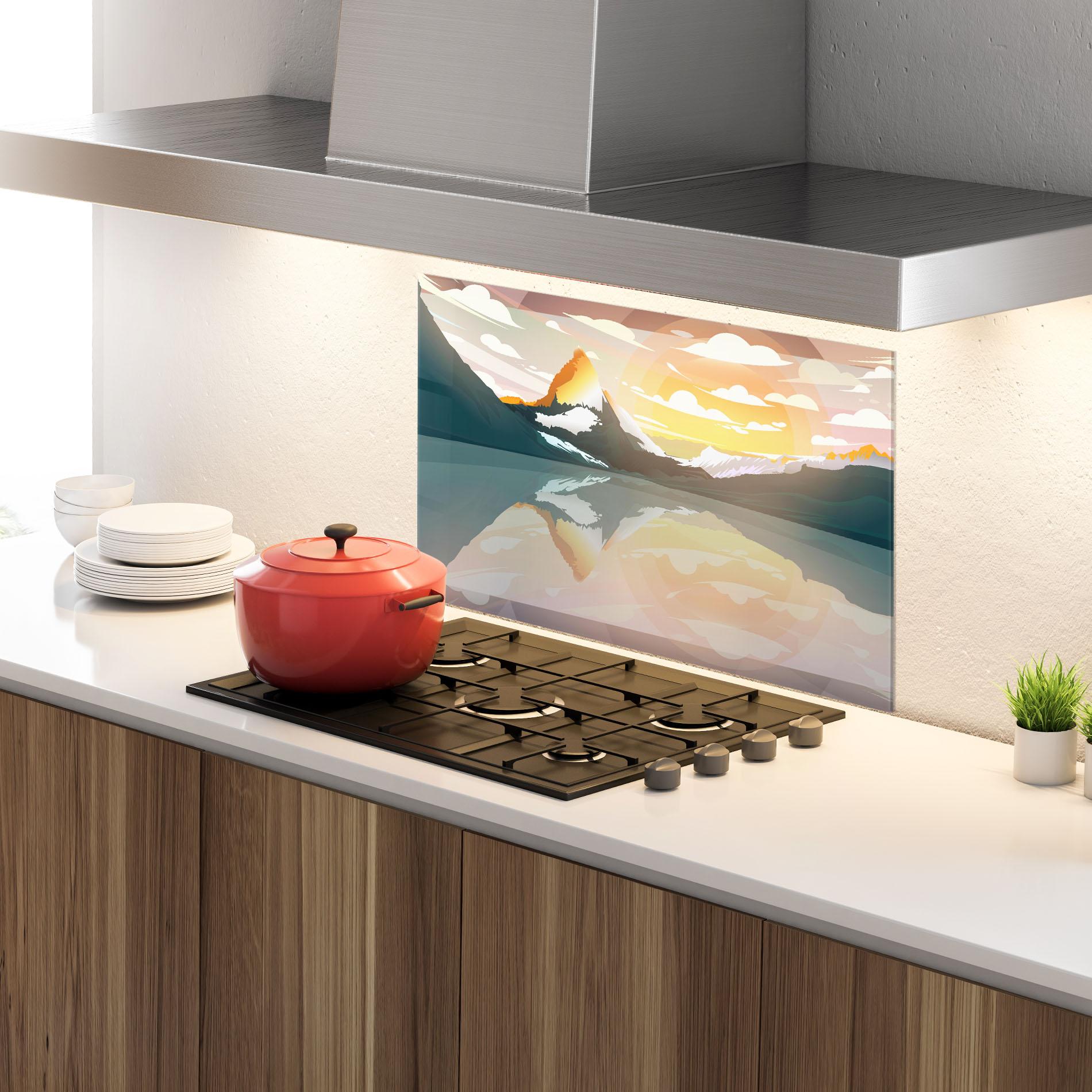 Panou Sticla Bucatarie Green Mountain Lake mockup 4