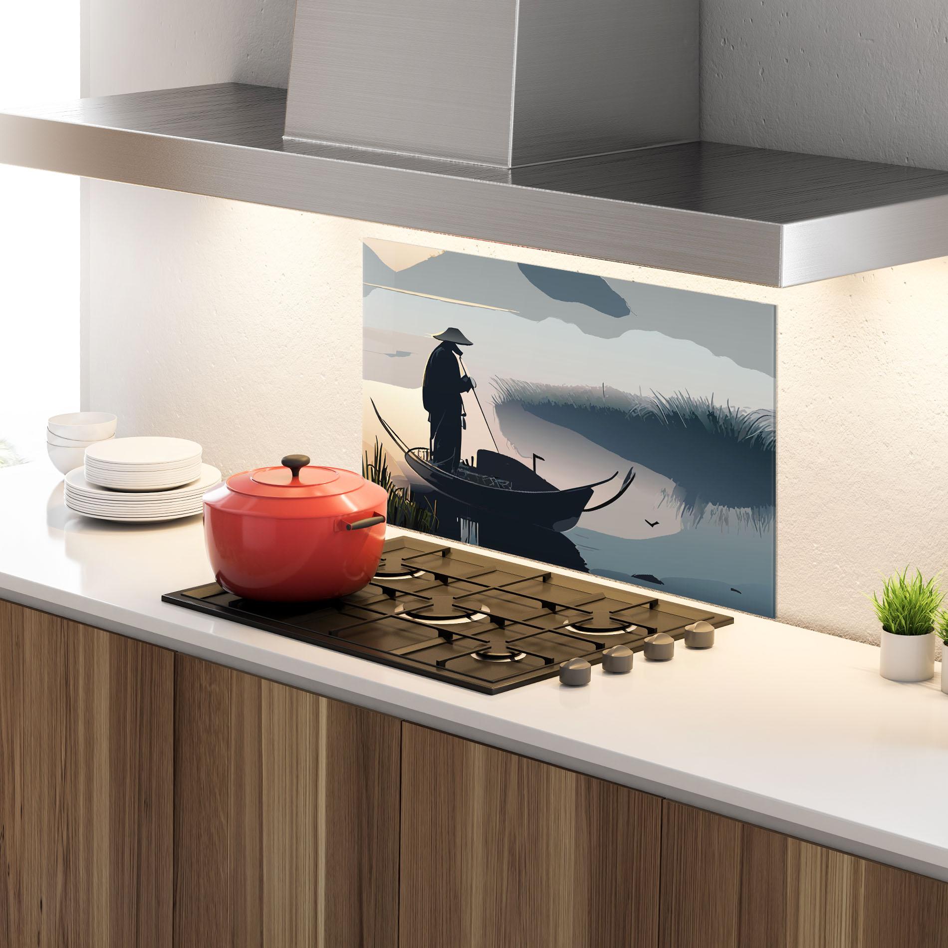 Panou Sticla Bucatarie Japan Lake Man mockup 4