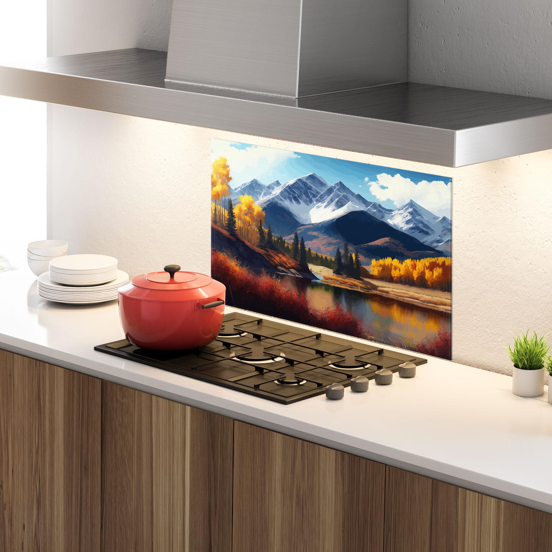 Panou Sticla Bucatarie Lake Autumn View mockup 4