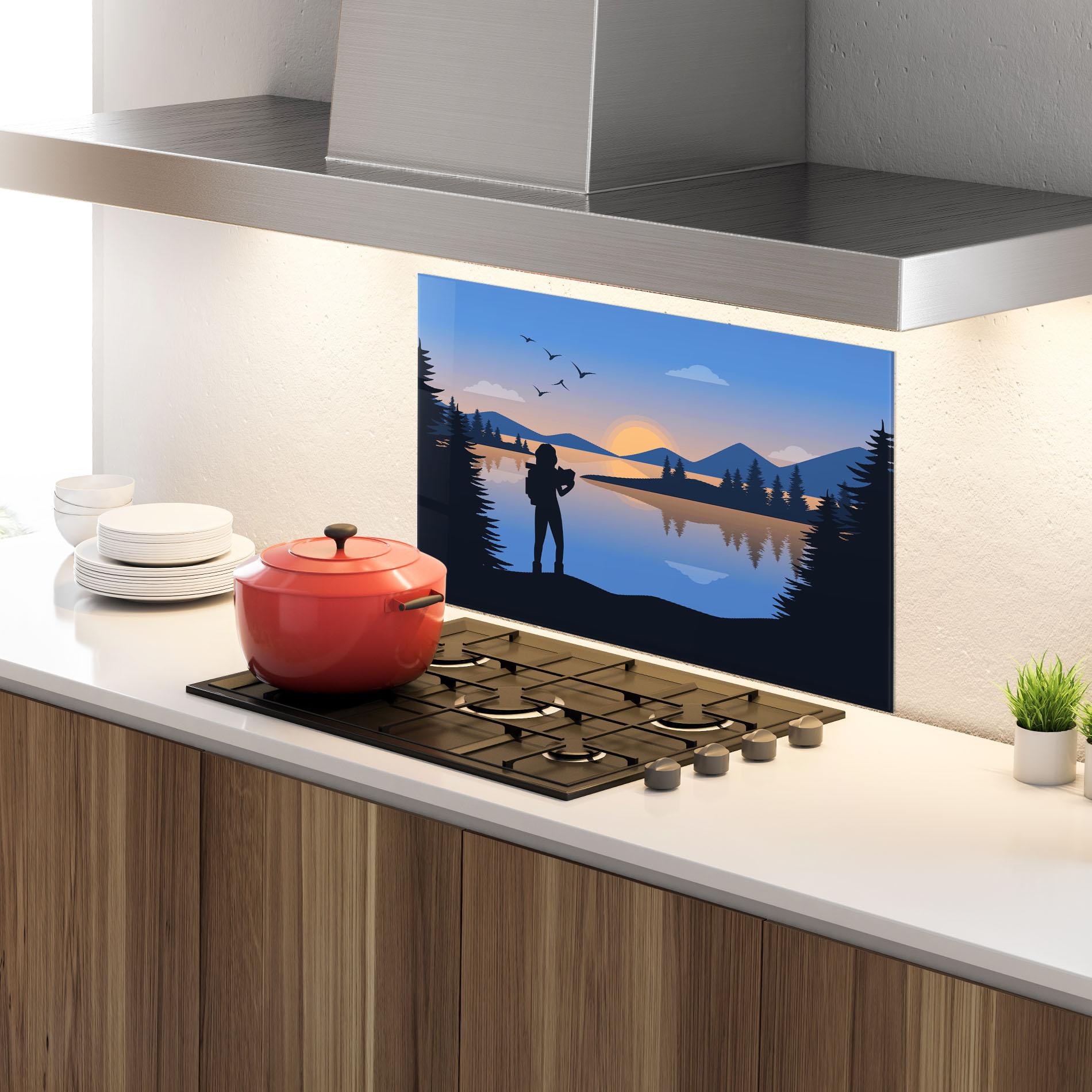 Panou Sticla Bucatarie Lake Woman View mockup 4