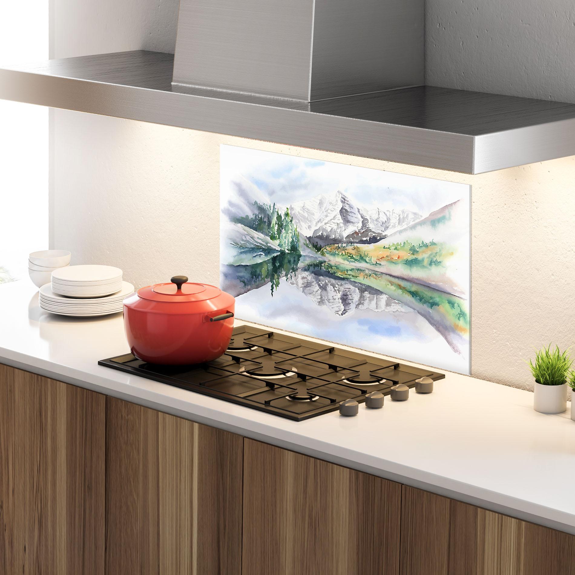 Panou Sticla Bucatarie Mountain Lake Paint mockup 4