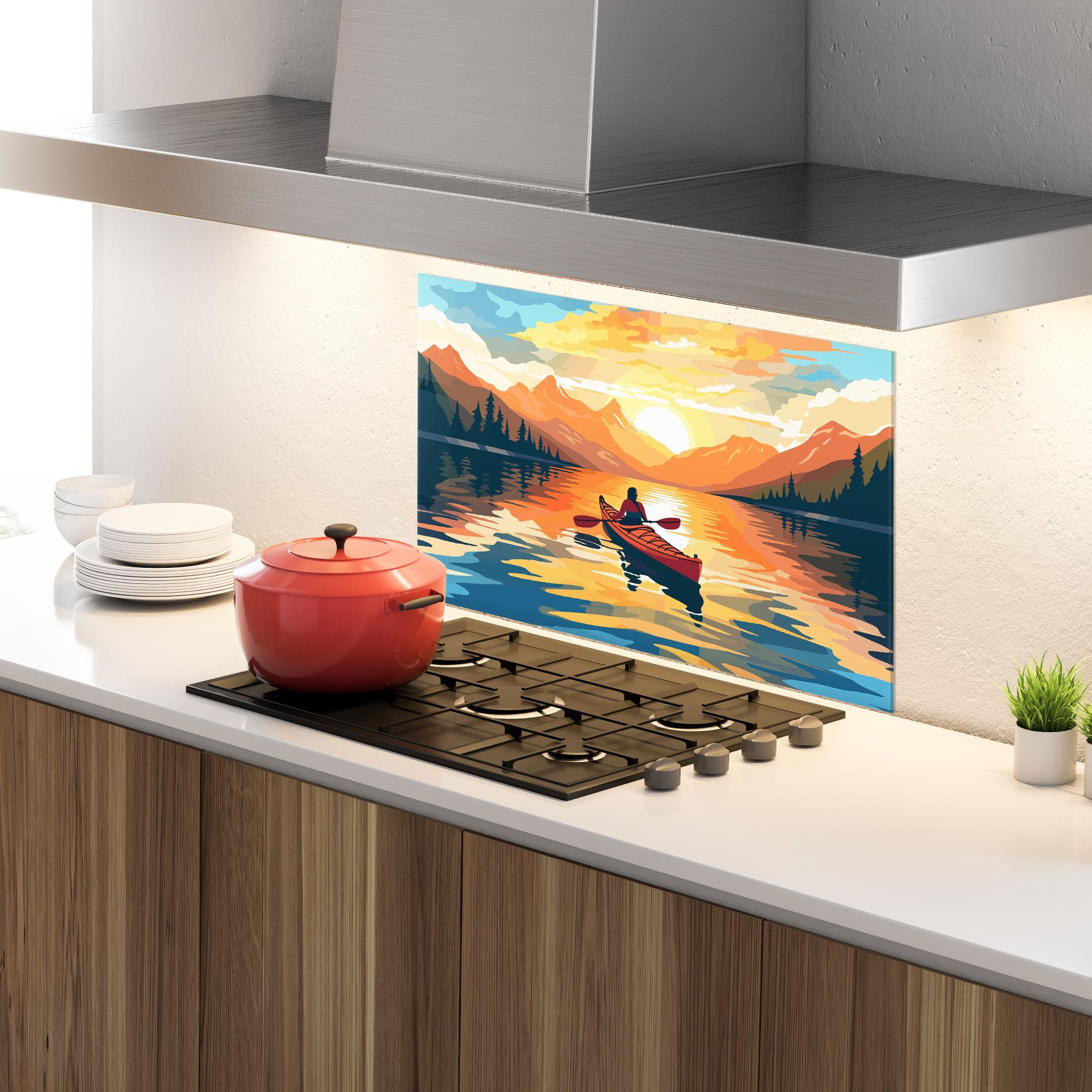 Panou Sticla Bucatarie Young_woman_kayaking_in_crystal_lake_illustration_6 mockup 4