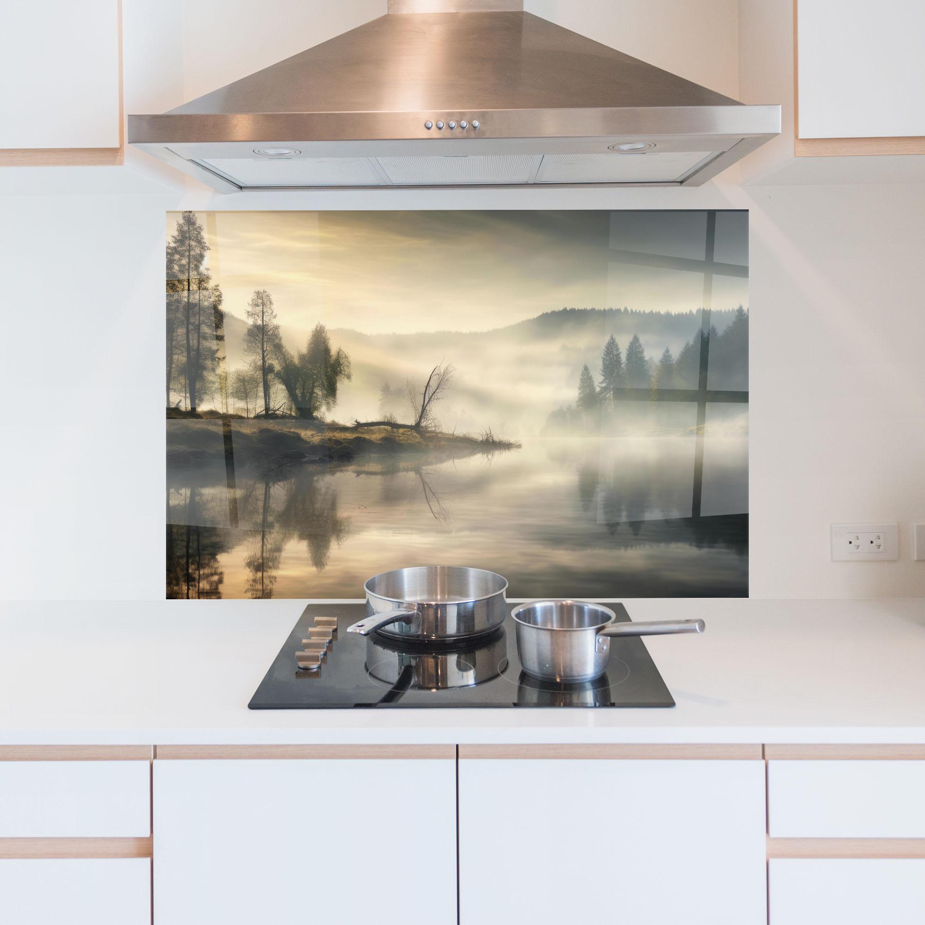 Panou Sticla Bucatarie Foggy Morning mockup 5