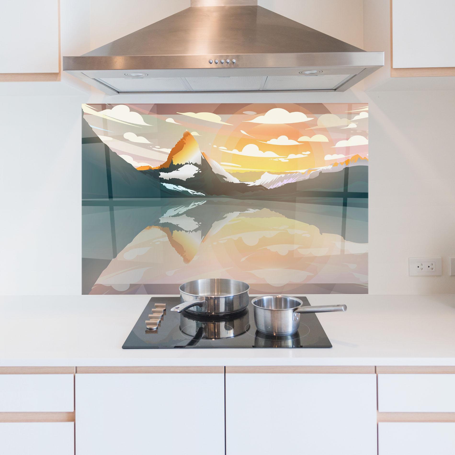 Panou Sticla Bucatarie Green Mountain Lake mockup 5