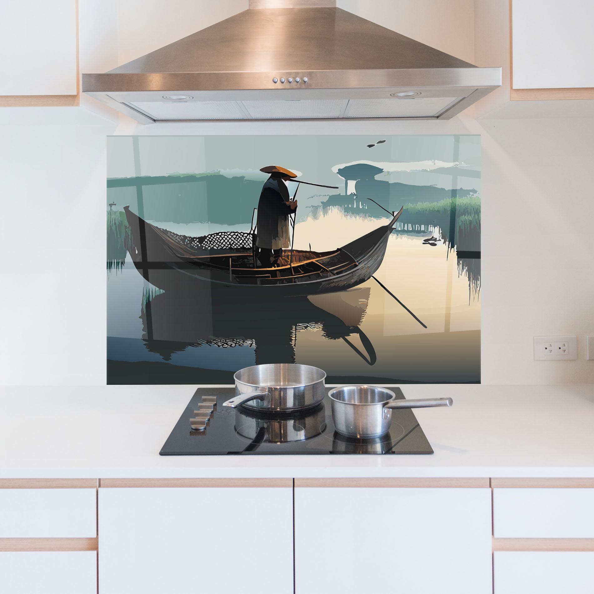 Panou Sticla Bucatarie Japan Man Lake mockup 5