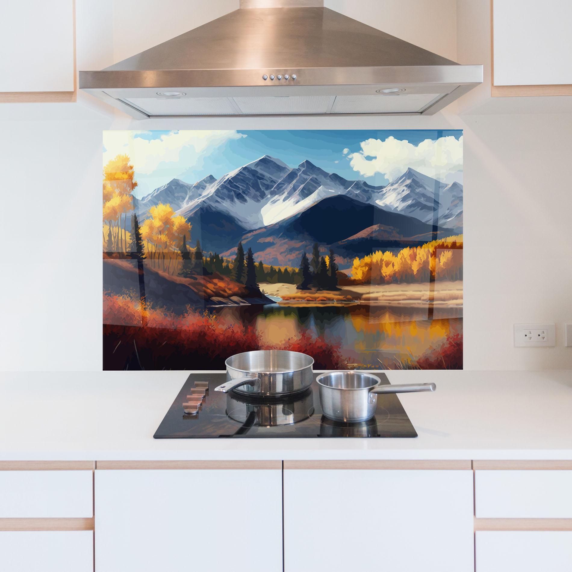 Panou Sticla Bucatarie Lake Autumn View mockup 5