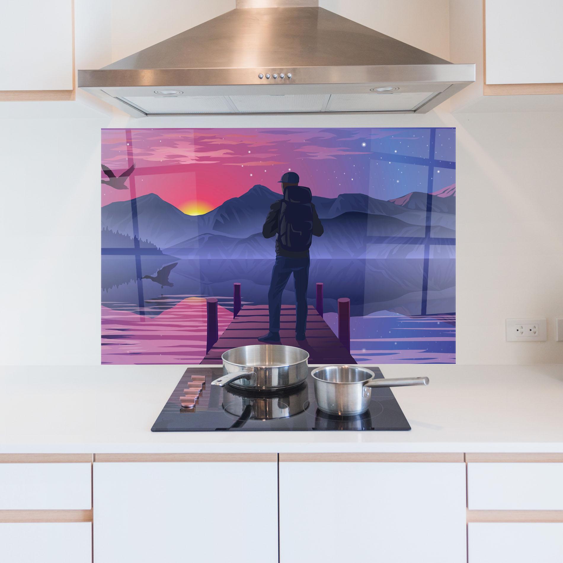 Panou Sticla Bucatarie Lake Pink Night mockup 5