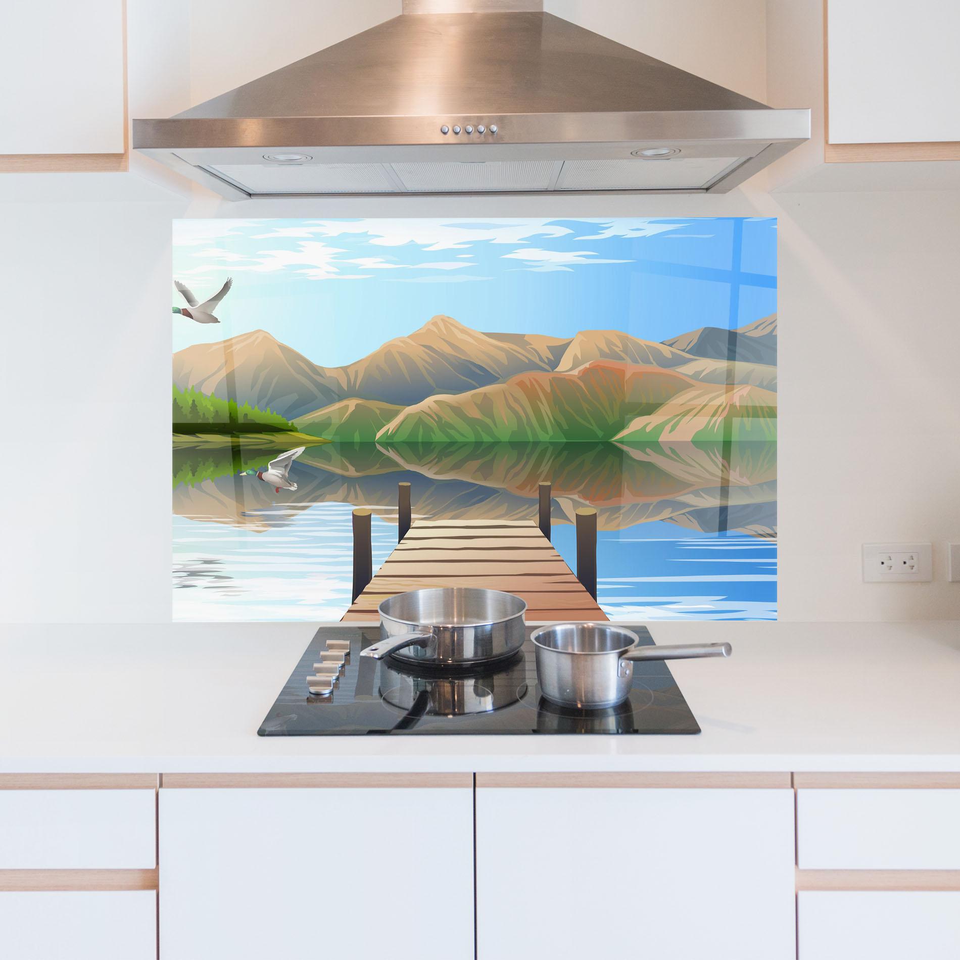 Panou Sticla Bucatarie Morning Lake mockup 5