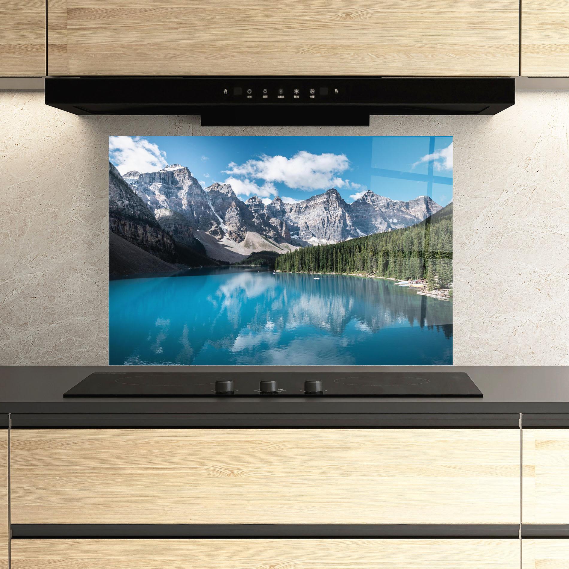 Panou Sticla Bucatarie Beautiful Lake Canada mockup 3