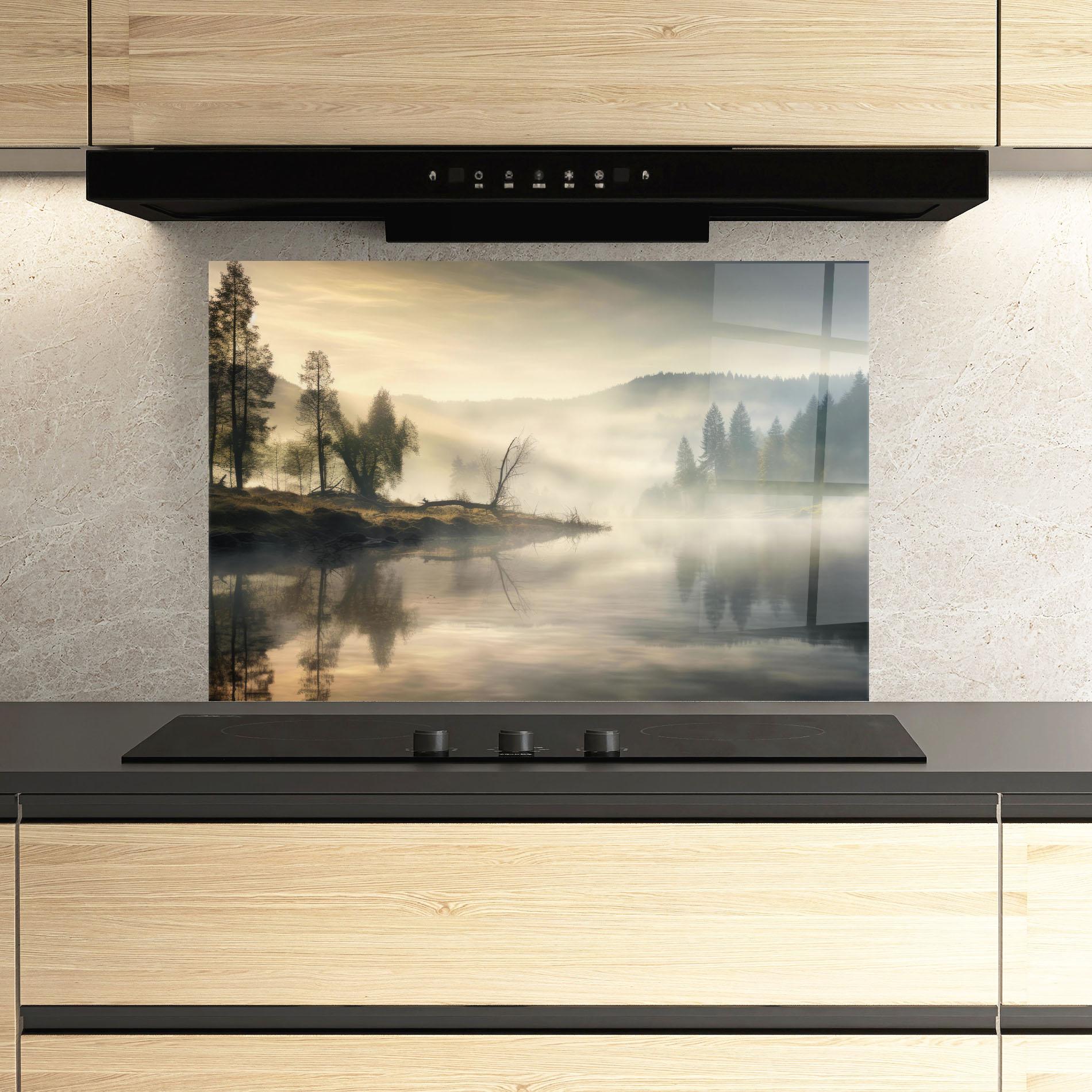 Panou Sticla Bucatarie Foggy Morning mockup 3