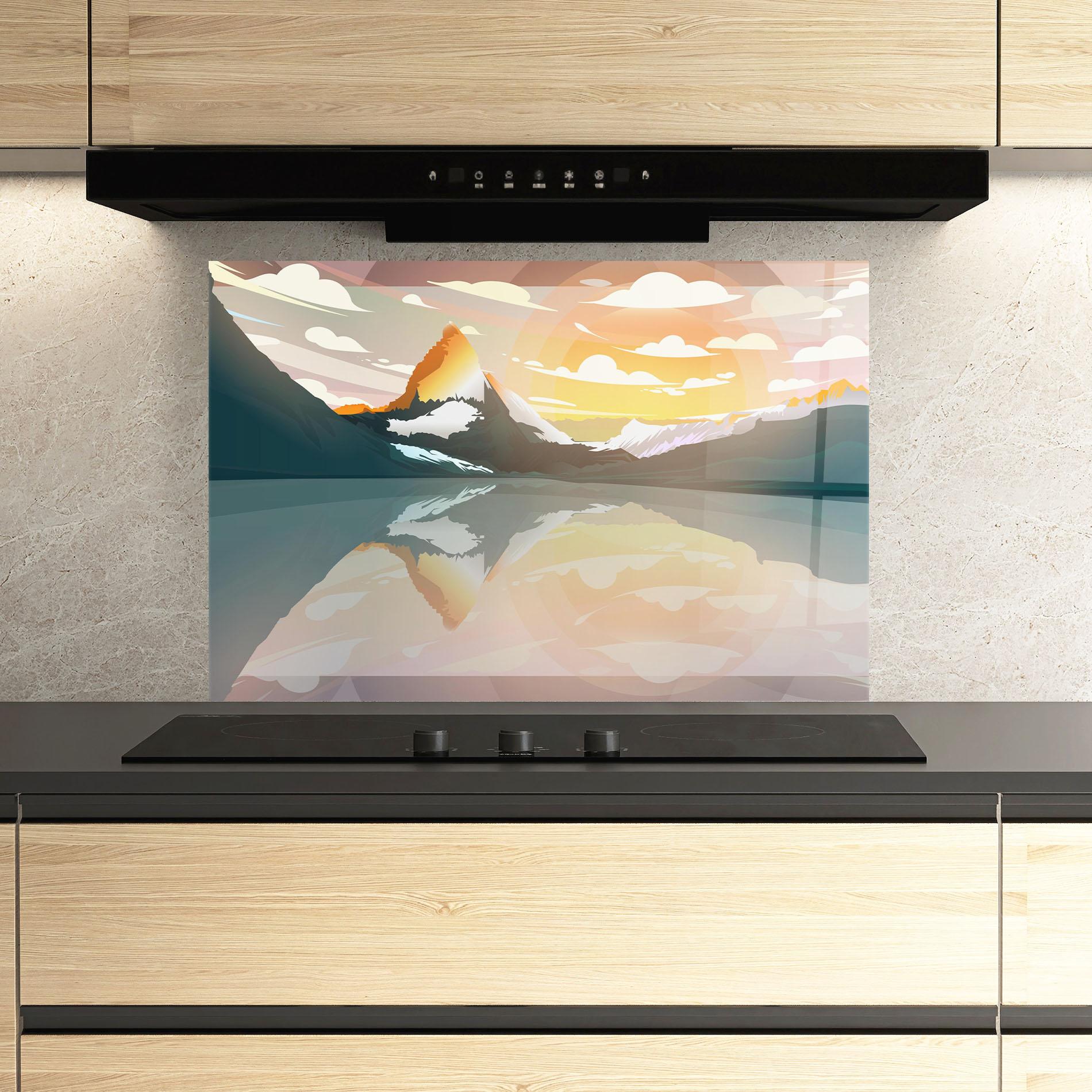 Panou Sticla Bucatarie Green Mountain Lake mockup 3