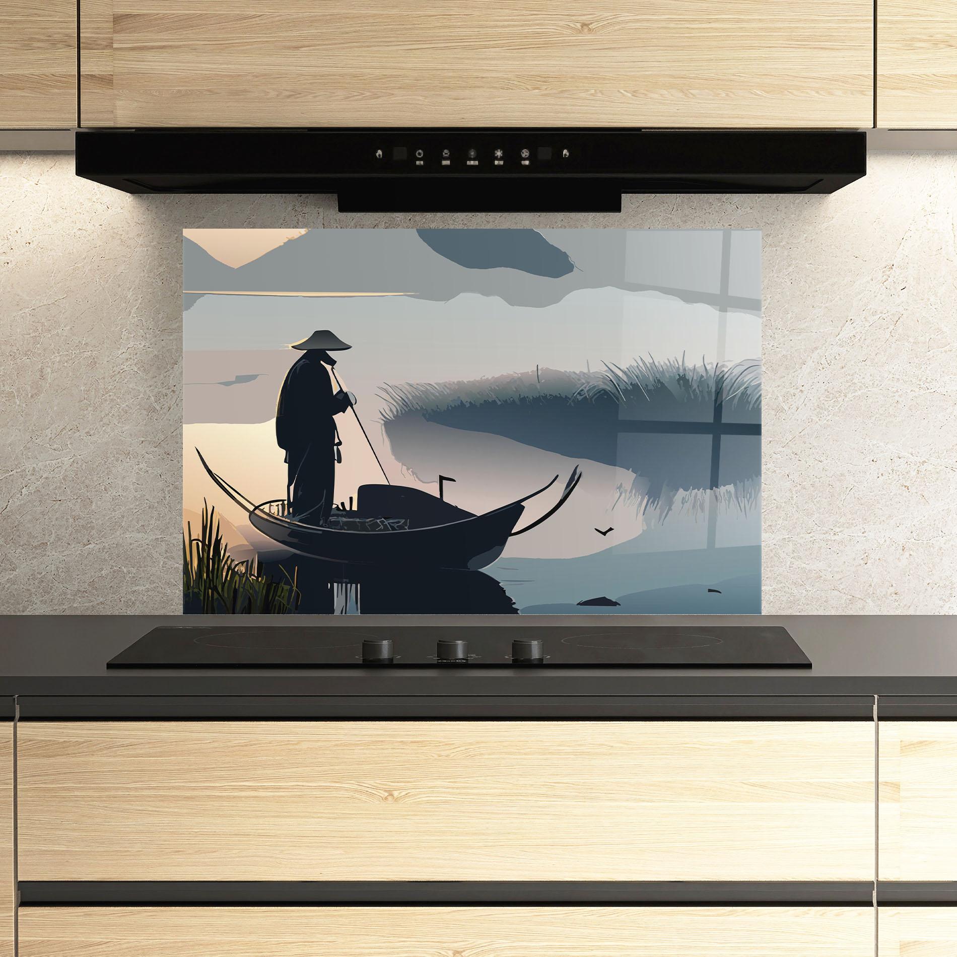 Panou Sticla Bucatarie Japan Lake Man mockup 3