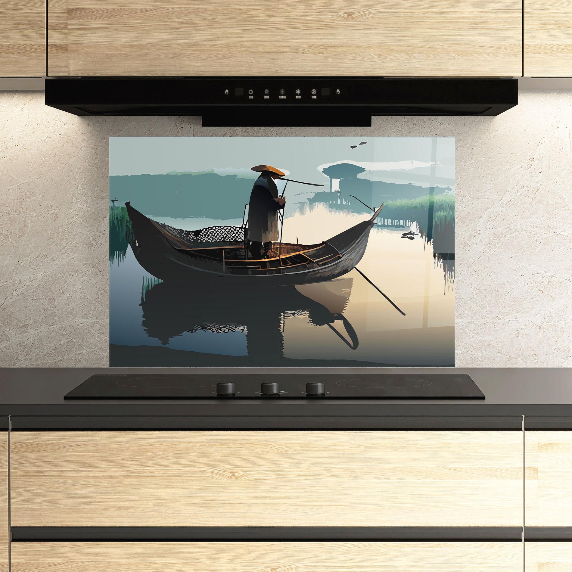 Panou Sticla Bucatarie Japan Man Lake mockup 3