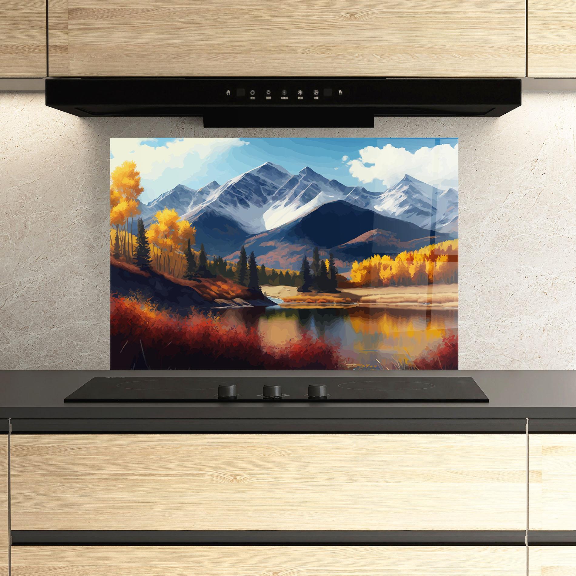 Panou Sticla Bucatarie Lake Autumn View mockup 3