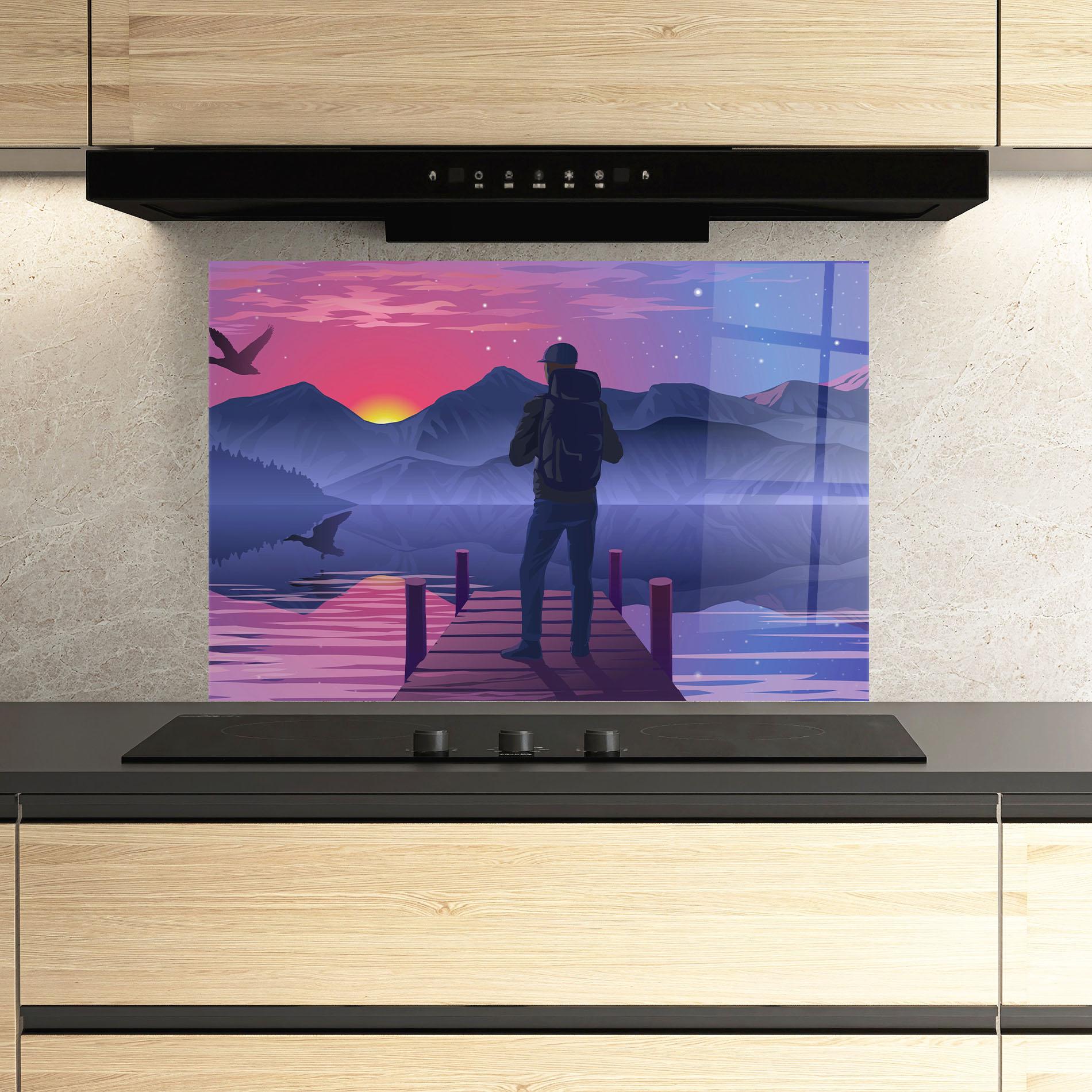 Panou Sticla Bucatarie Lake Pink Night mockup 3