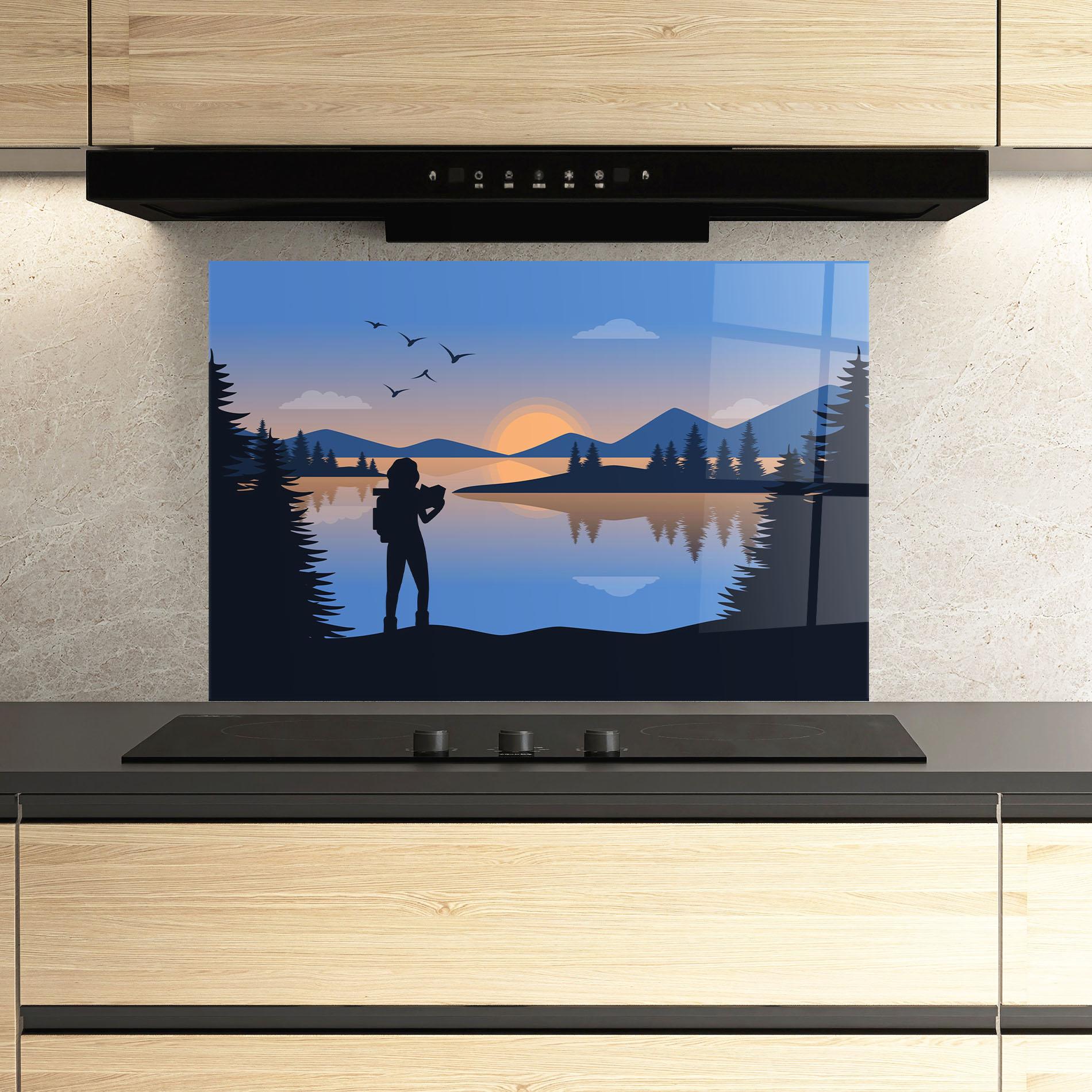 Panou Sticla Bucatarie Lake Woman View mockup 3