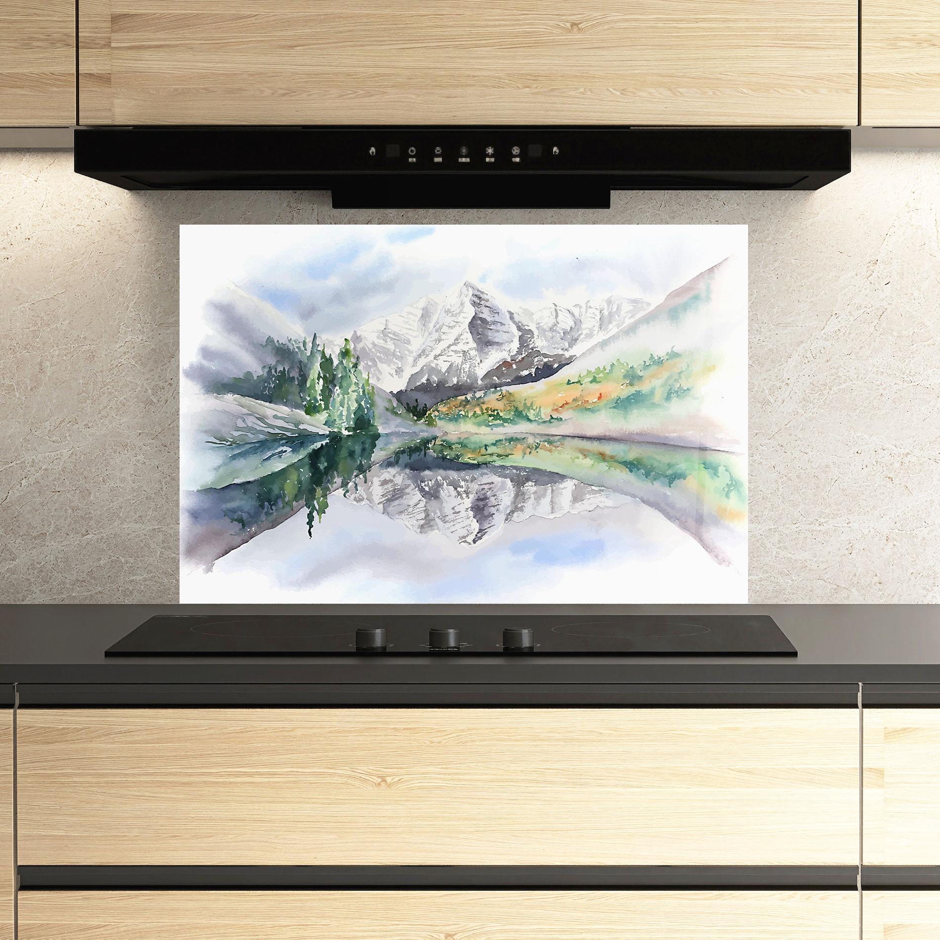 Panou Sticla Bucatarie Mountain Lake Paint mockup 3