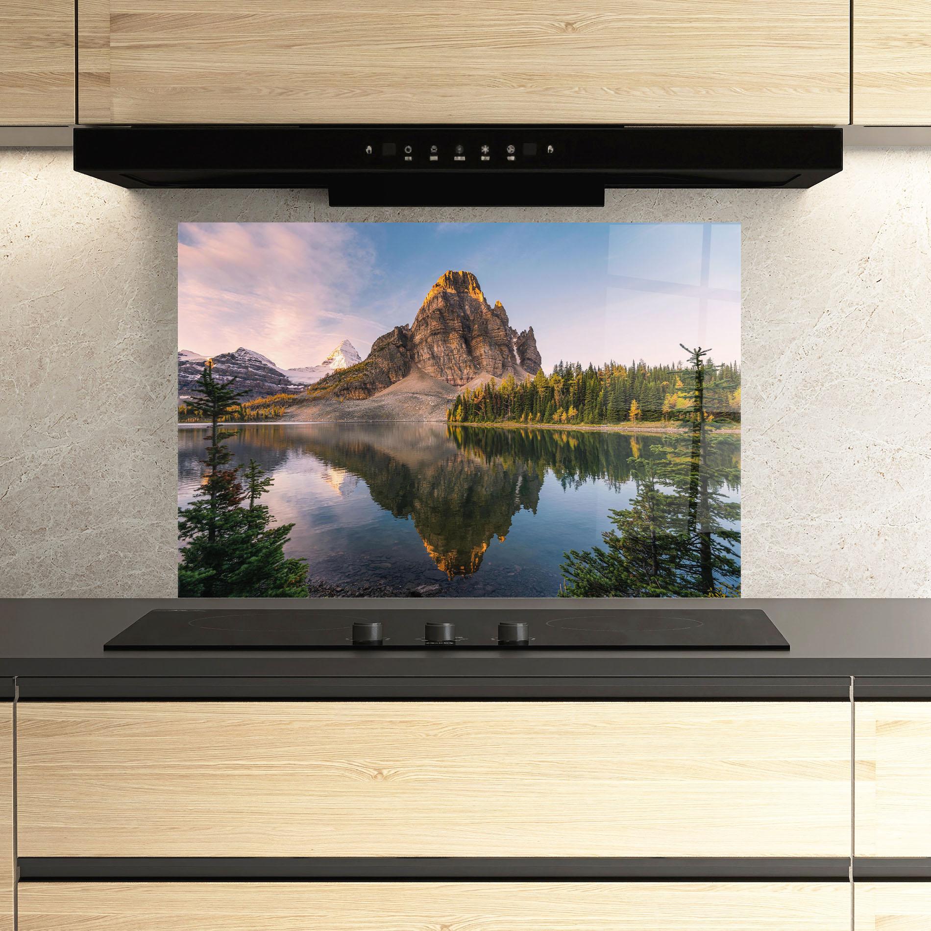 Panou Sticla Bucatarie Mountain Sunrise Lake mockup 3