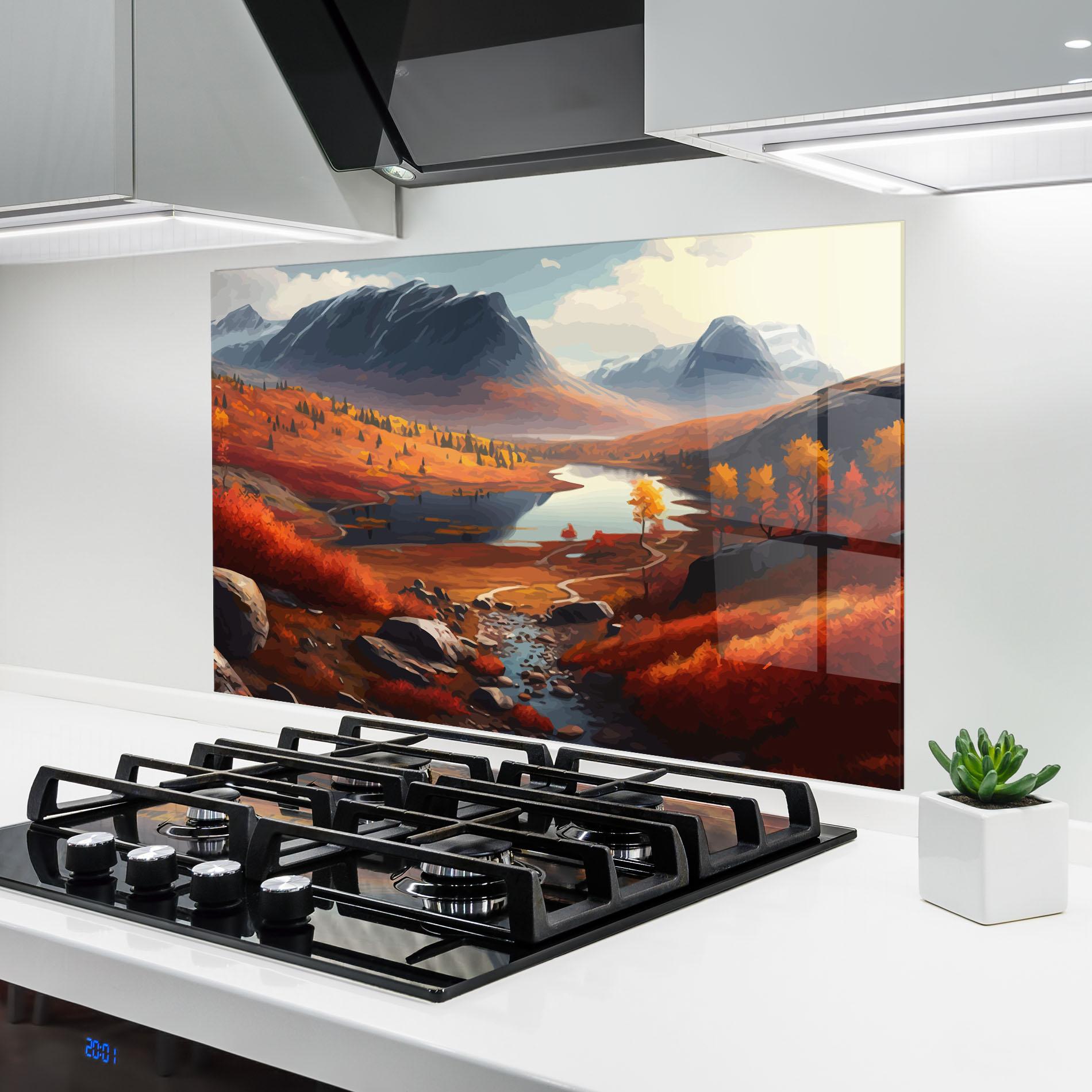 Panou Sticla Bucatarie Autumn Field Lake mockup 6