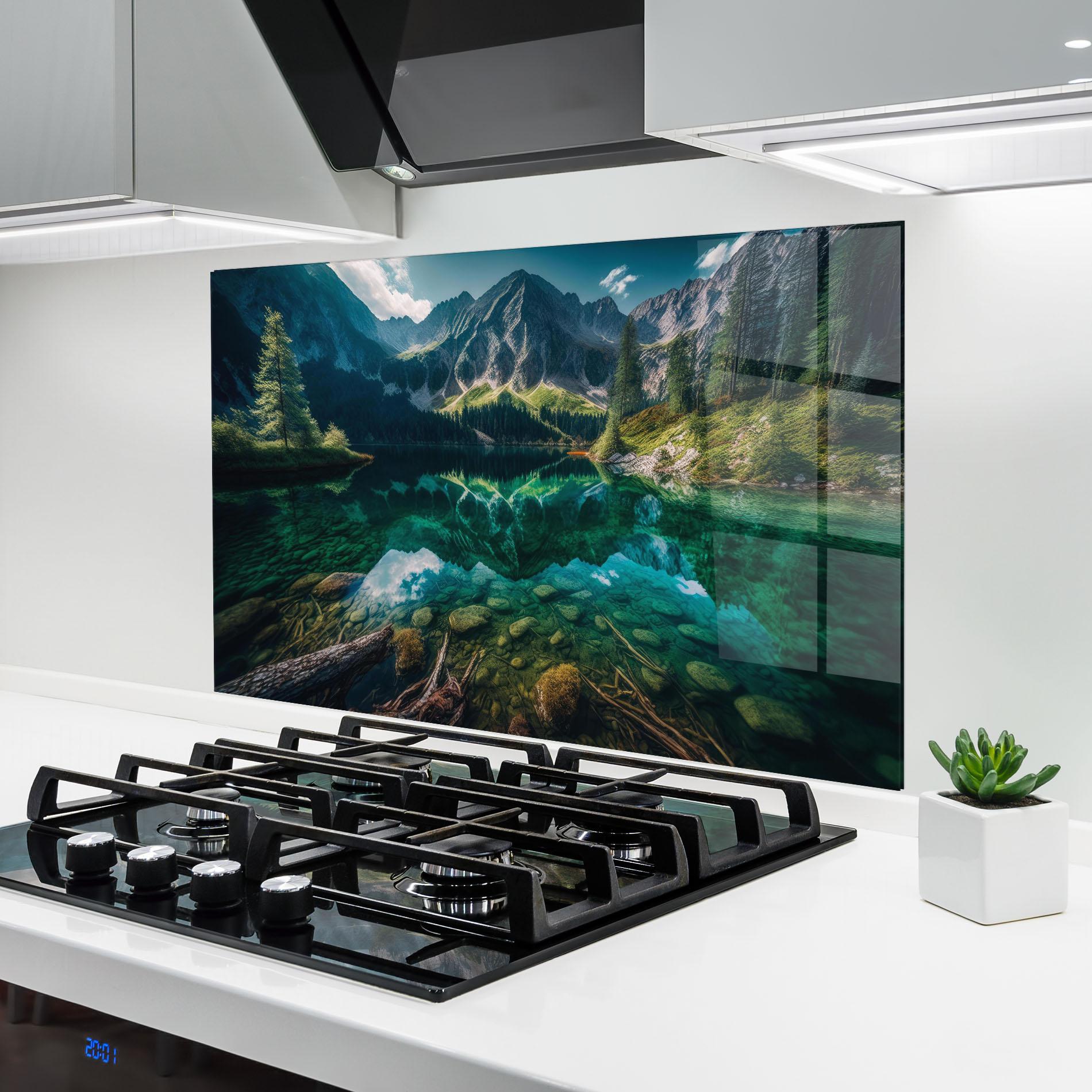 Panou Sticla Bucatarie Beautiful Lake Mountain mockup 6