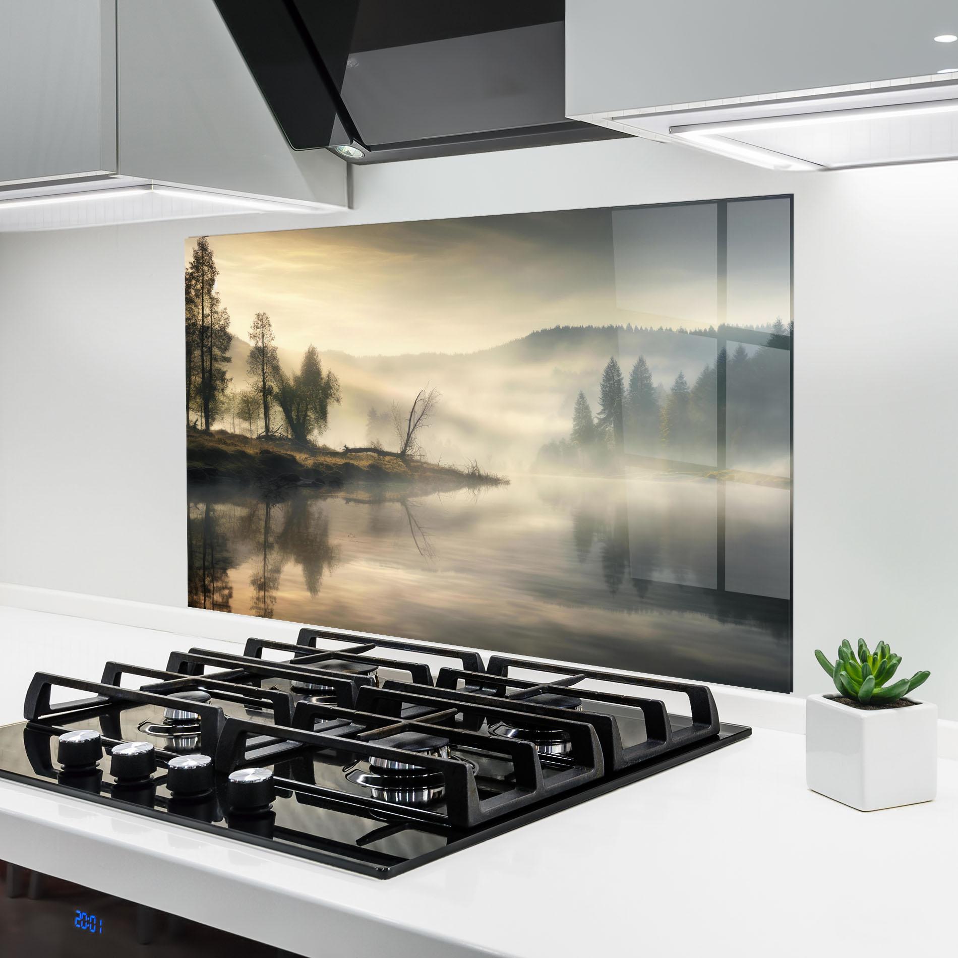 Panou Sticla Bucatarie Foggy Morning mockup 6