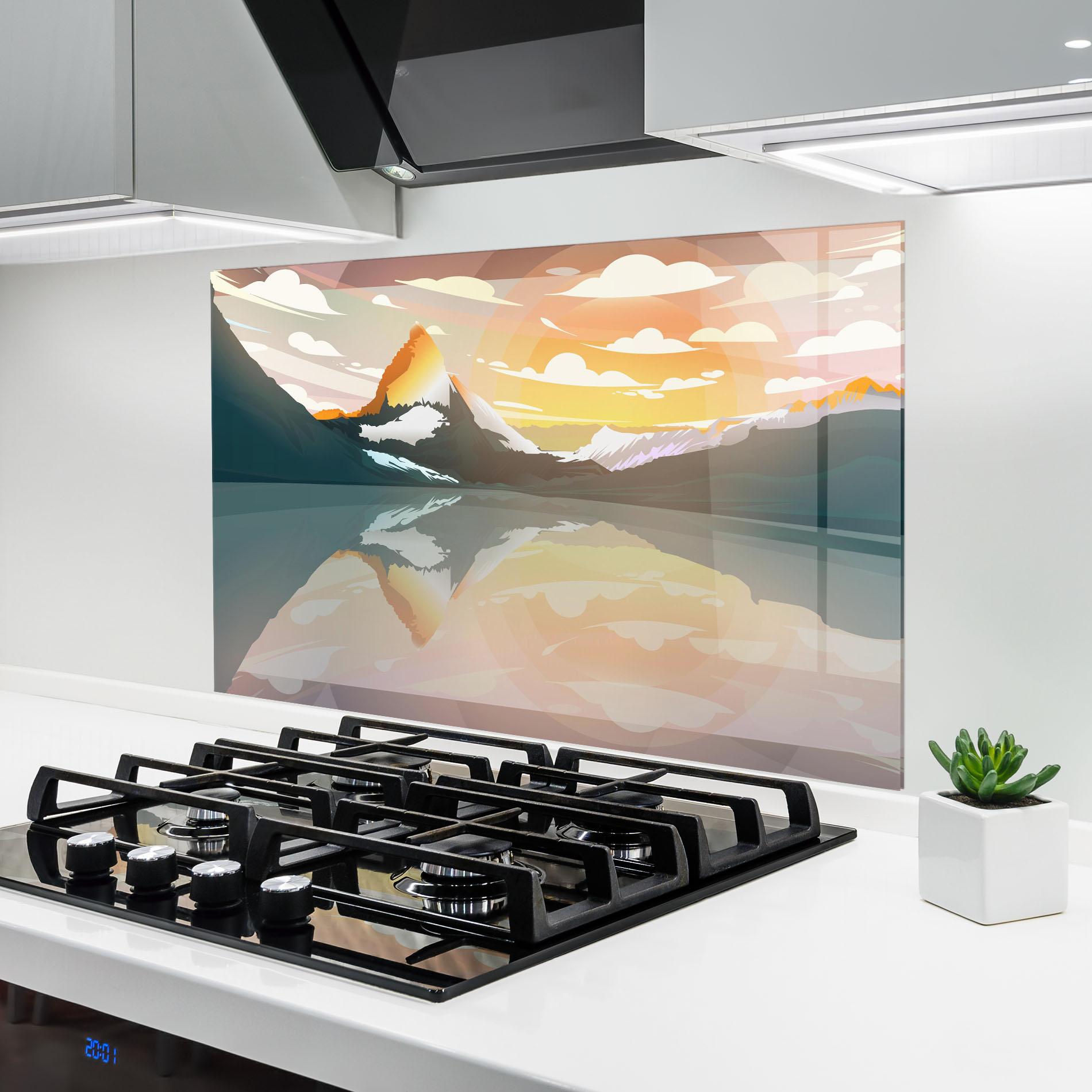 Panou Sticla Bucatarie Green Mountain Lake mockup 6