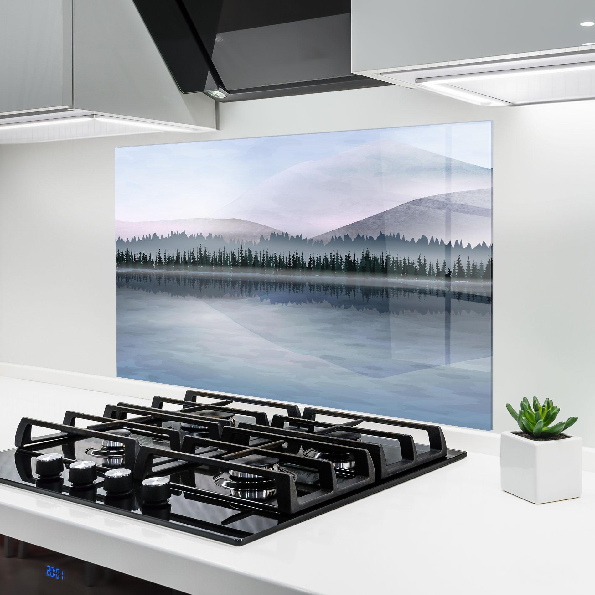 Panou Sticla Bucatarie Grey Lake Trees mockup 6