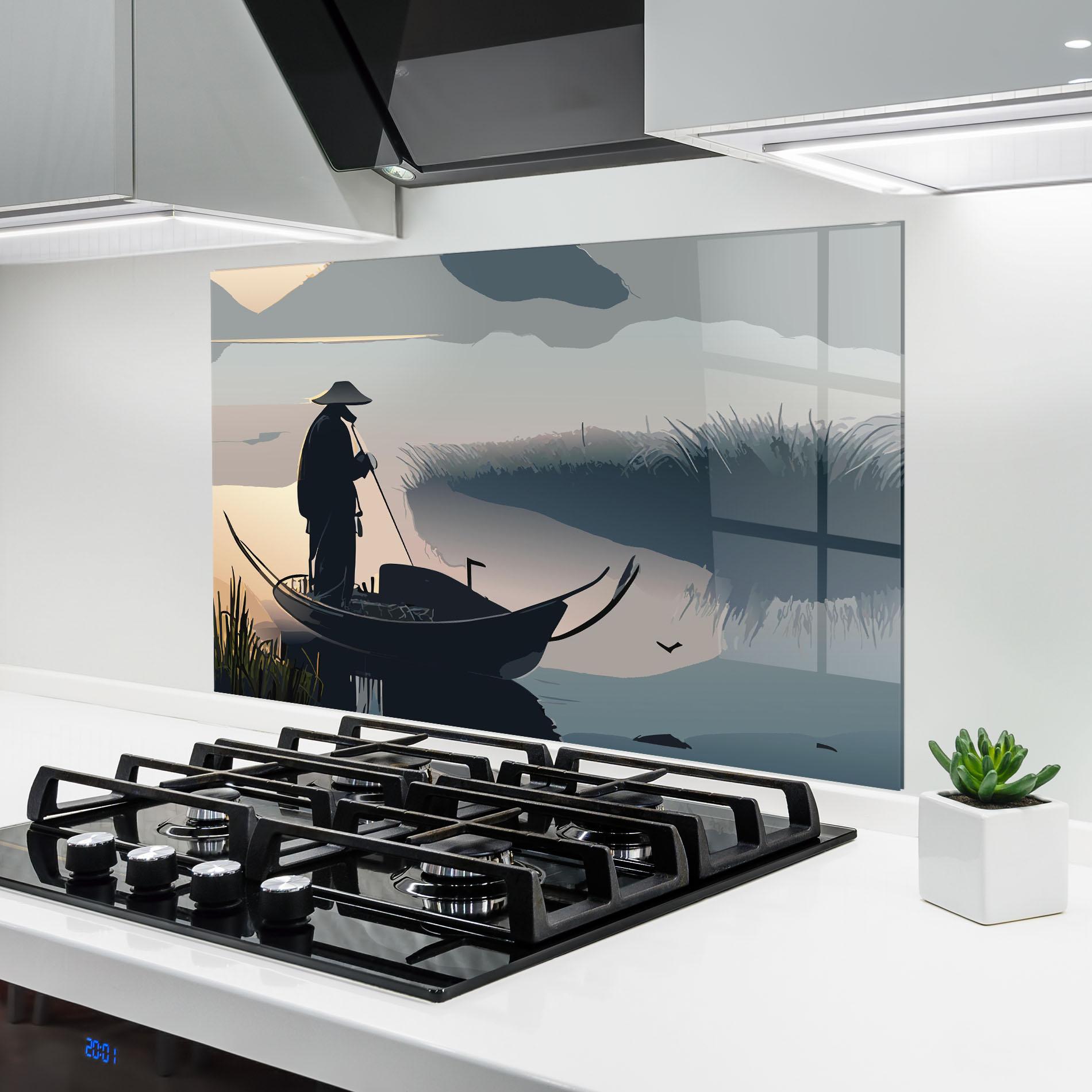 Panou Sticla Bucatarie Japan Lake Man mockup 6