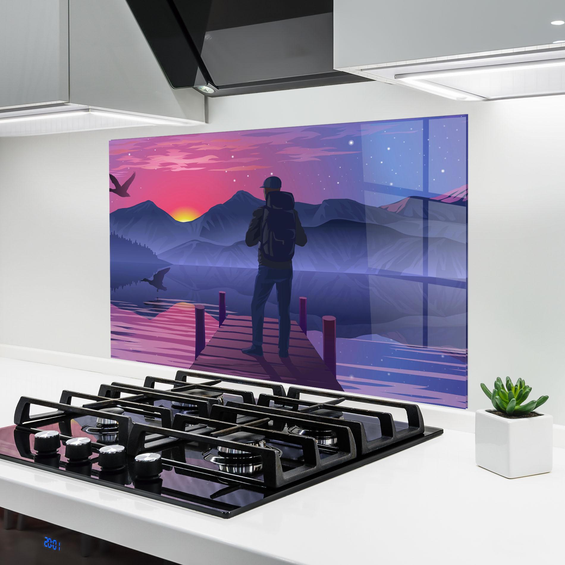 Panou Sticla Bucatarie Lake Pink Night mockup 6