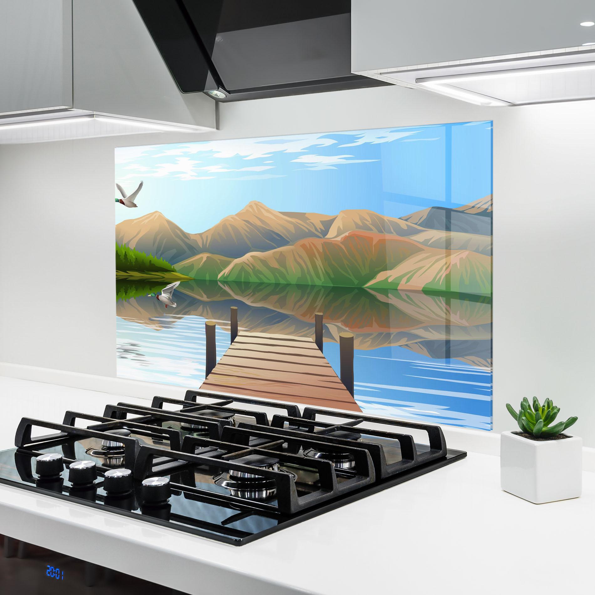 Panou Sticla Bucatarie Morning Lake mockup 6