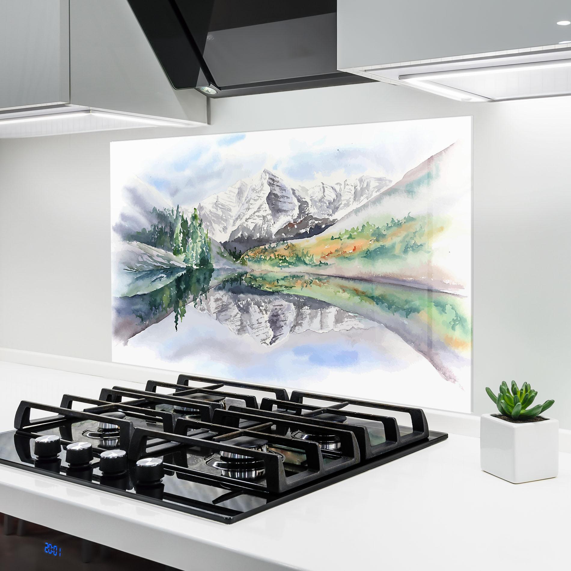 Panou Sticla Bucatarie Mountain Lake Paint mockup 6