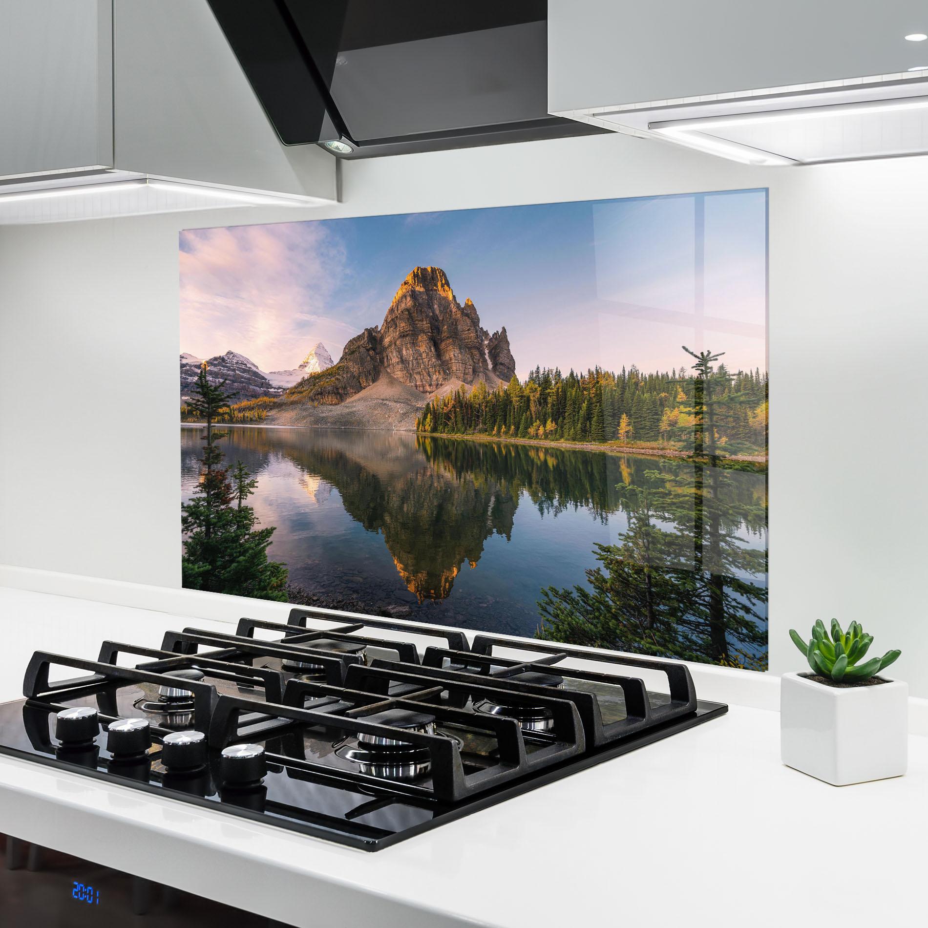 Panou Sticla Bucatarie Mountain Sunrise Lake mockup 6