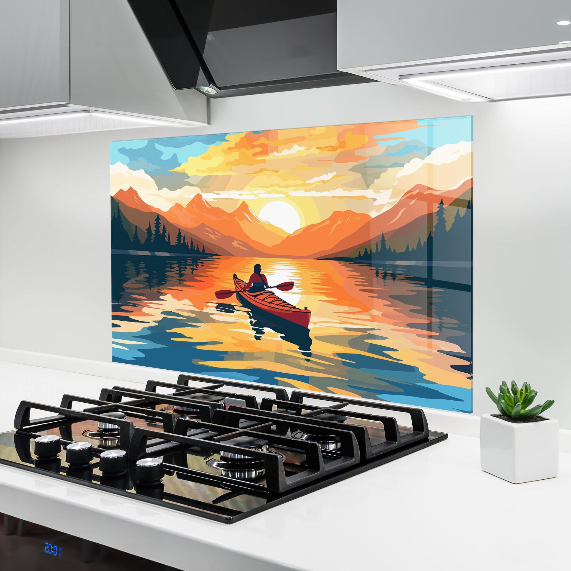Panou Sticla Bucatarie Young_woman_kayaking_in_crystal_lake_illustration_6 mockup 6