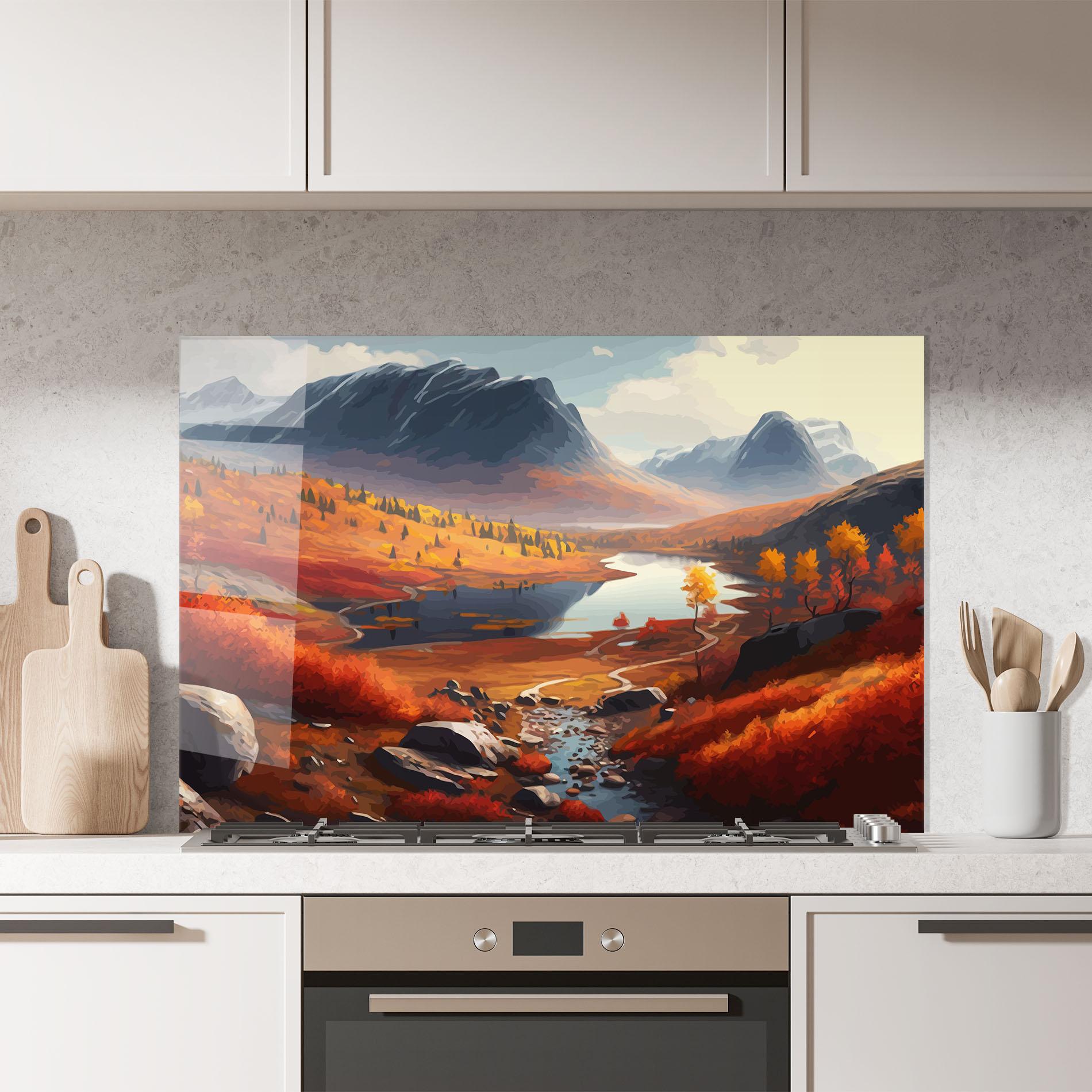 Panou Sticla Bucatarie Autumn Field Lake mockup 7