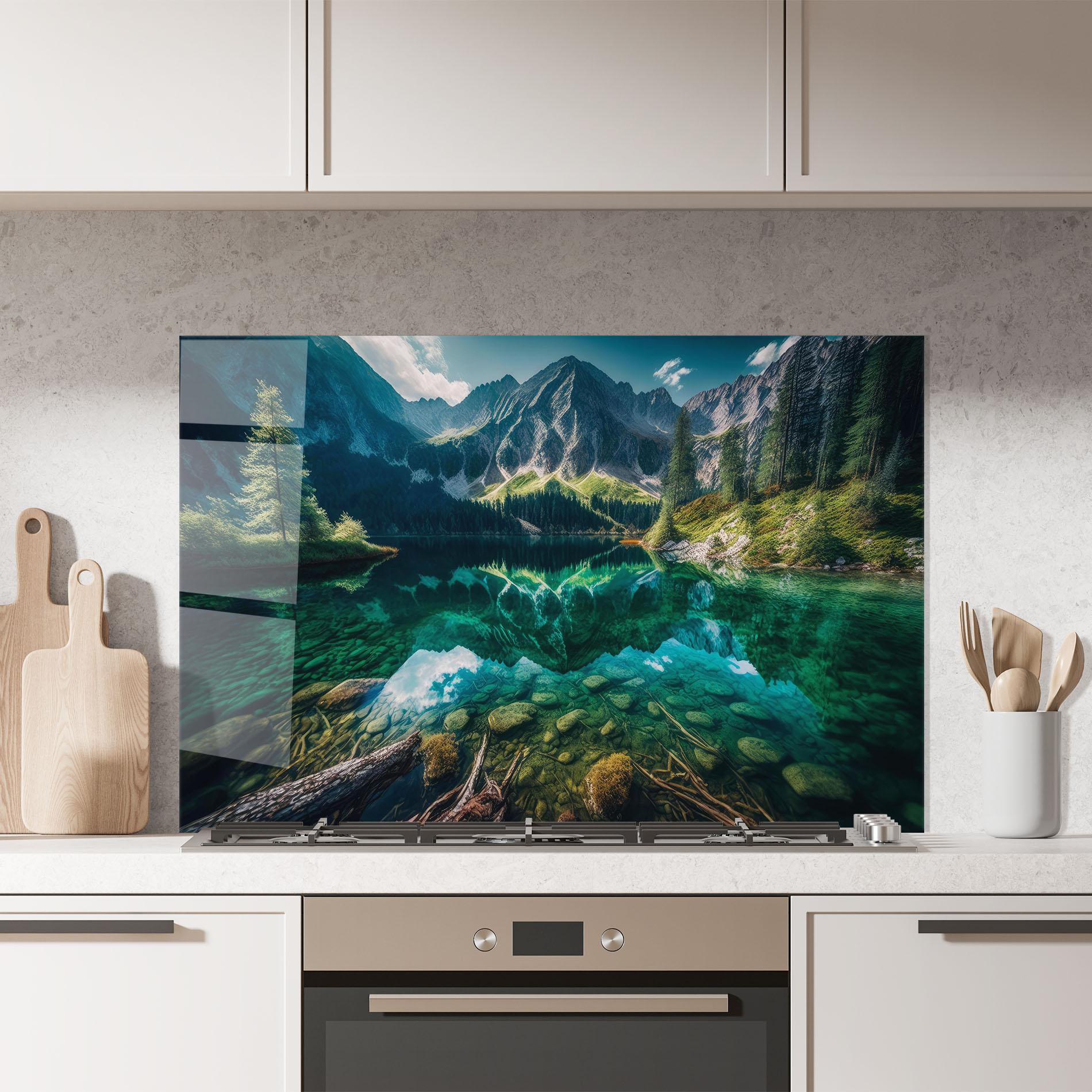 Panou Sticla Bucatarie Beautiful Lake Mountain mockup 7