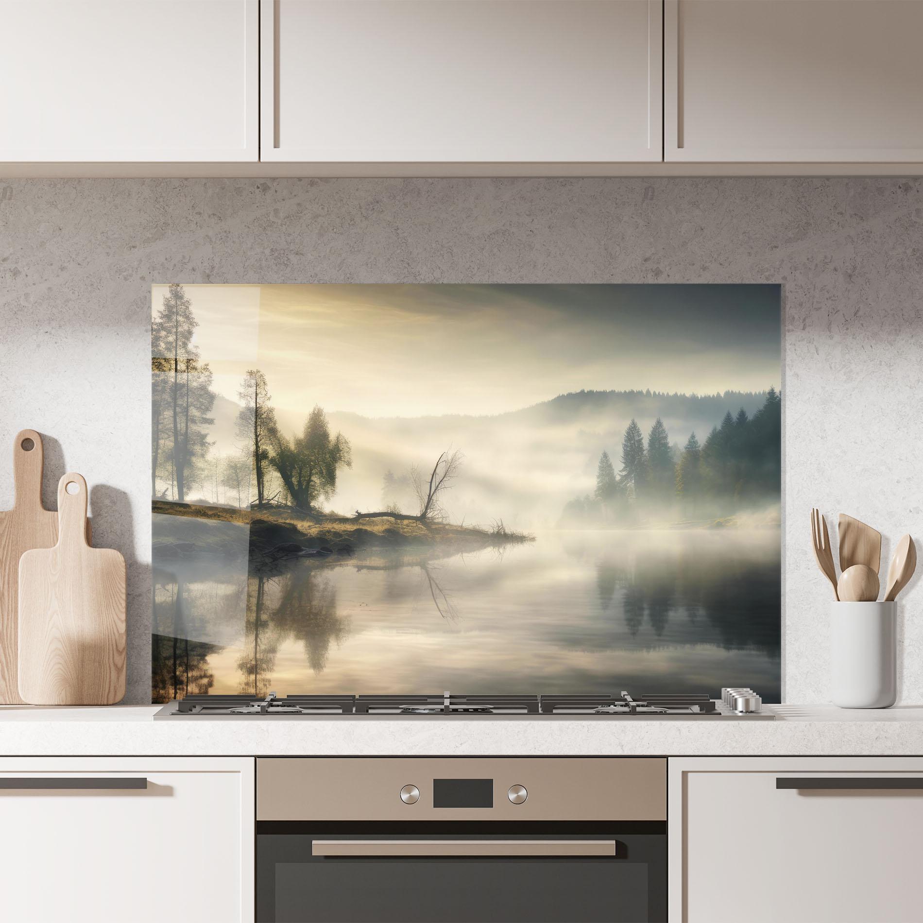 Panou Sticla Bucatarie Foggy Morning mockup 7