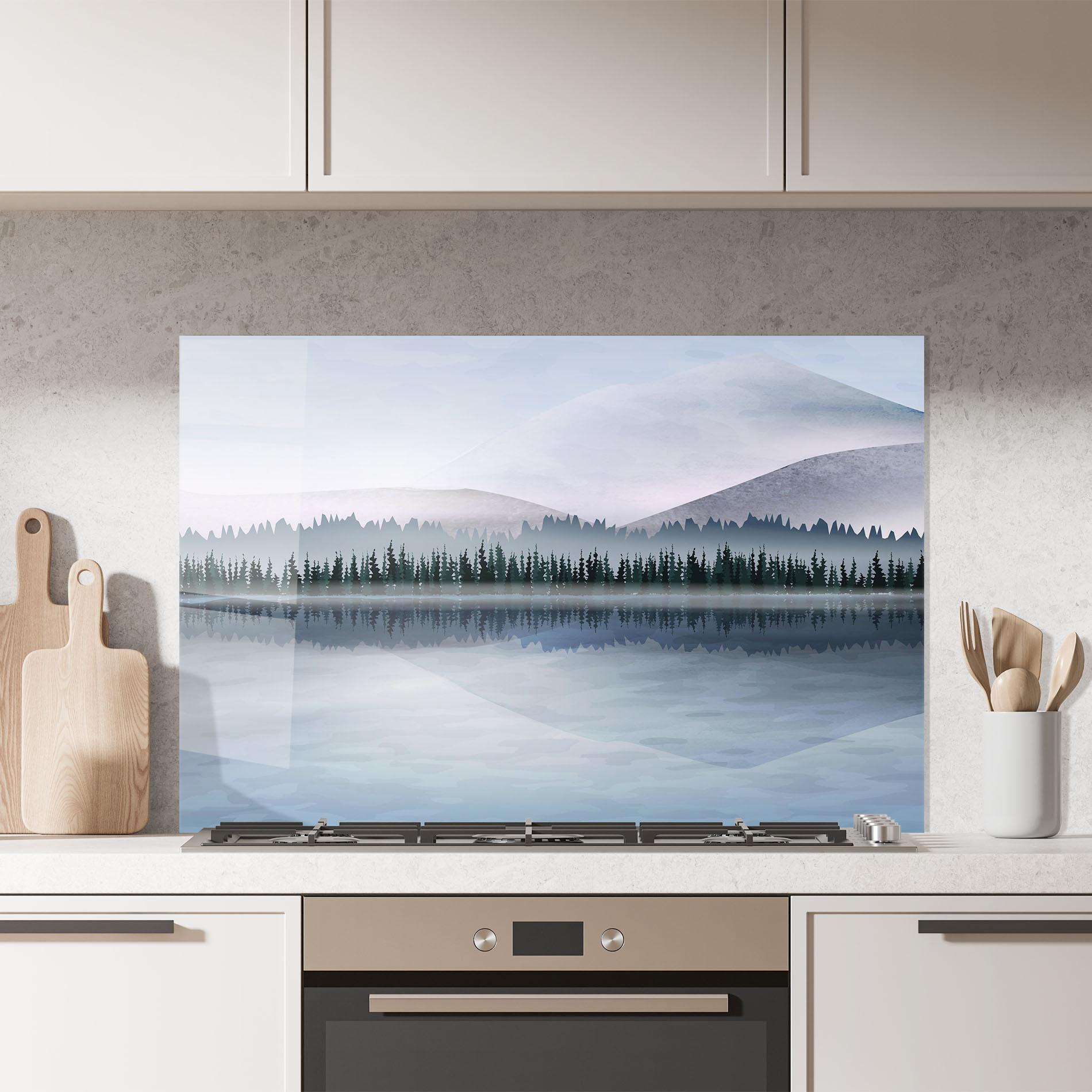 Panou Sticla Bucatarie Grey Lake Trees mockup 7