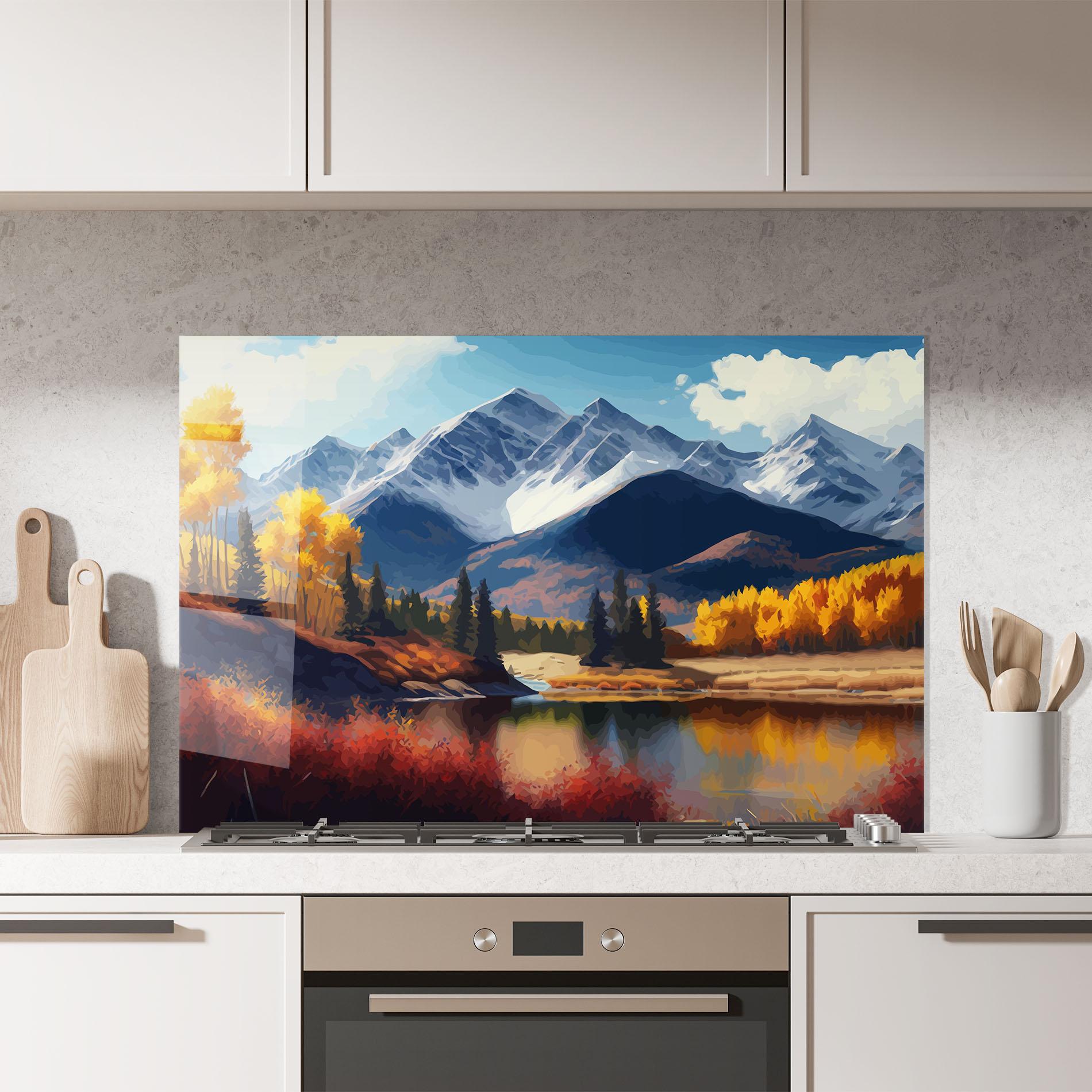 Panou Sticla Bucatarie Lake Autumn View mockup 7