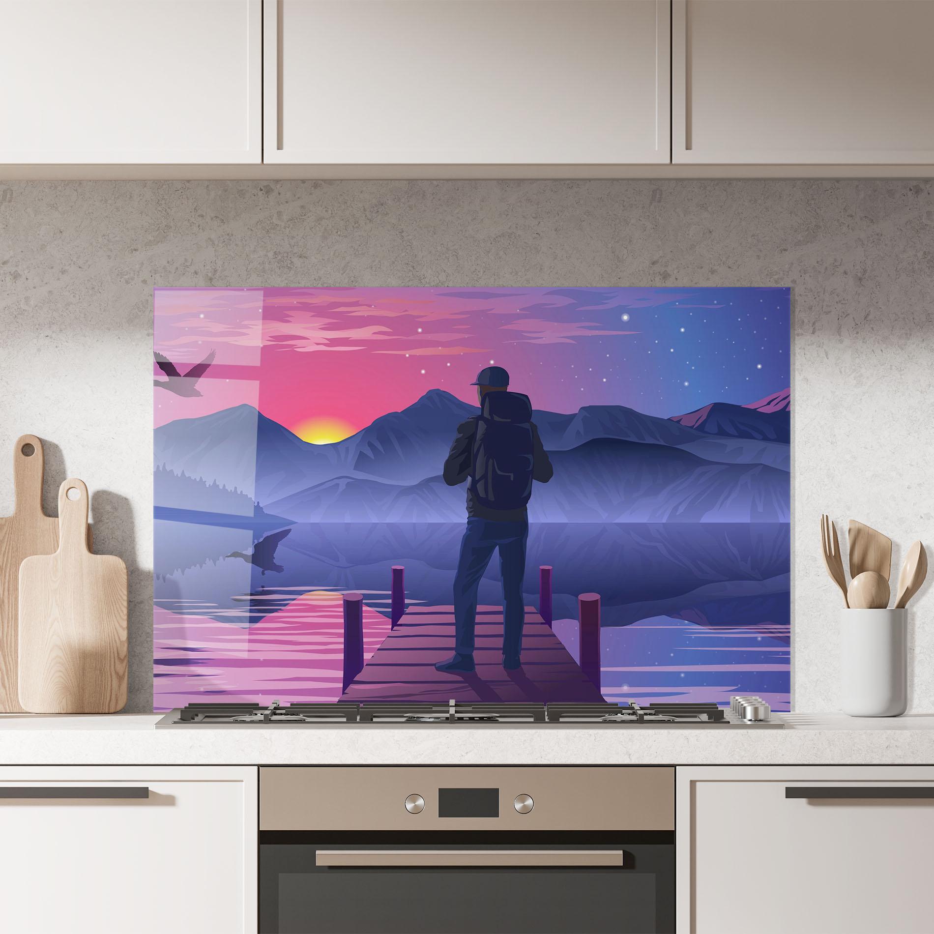 Panou Sticla Bucatarie Lake Pink Night mockup 7