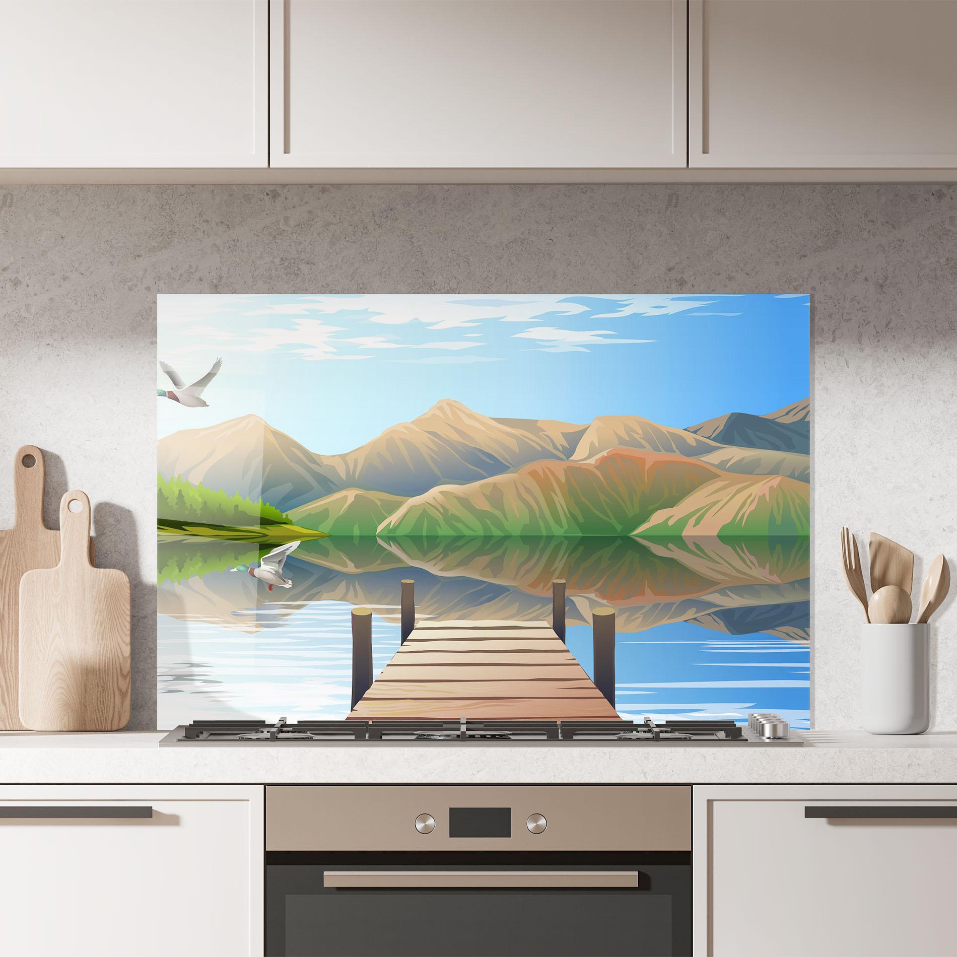 Panou Sticla Bucatarie Morning Lake mockup 7