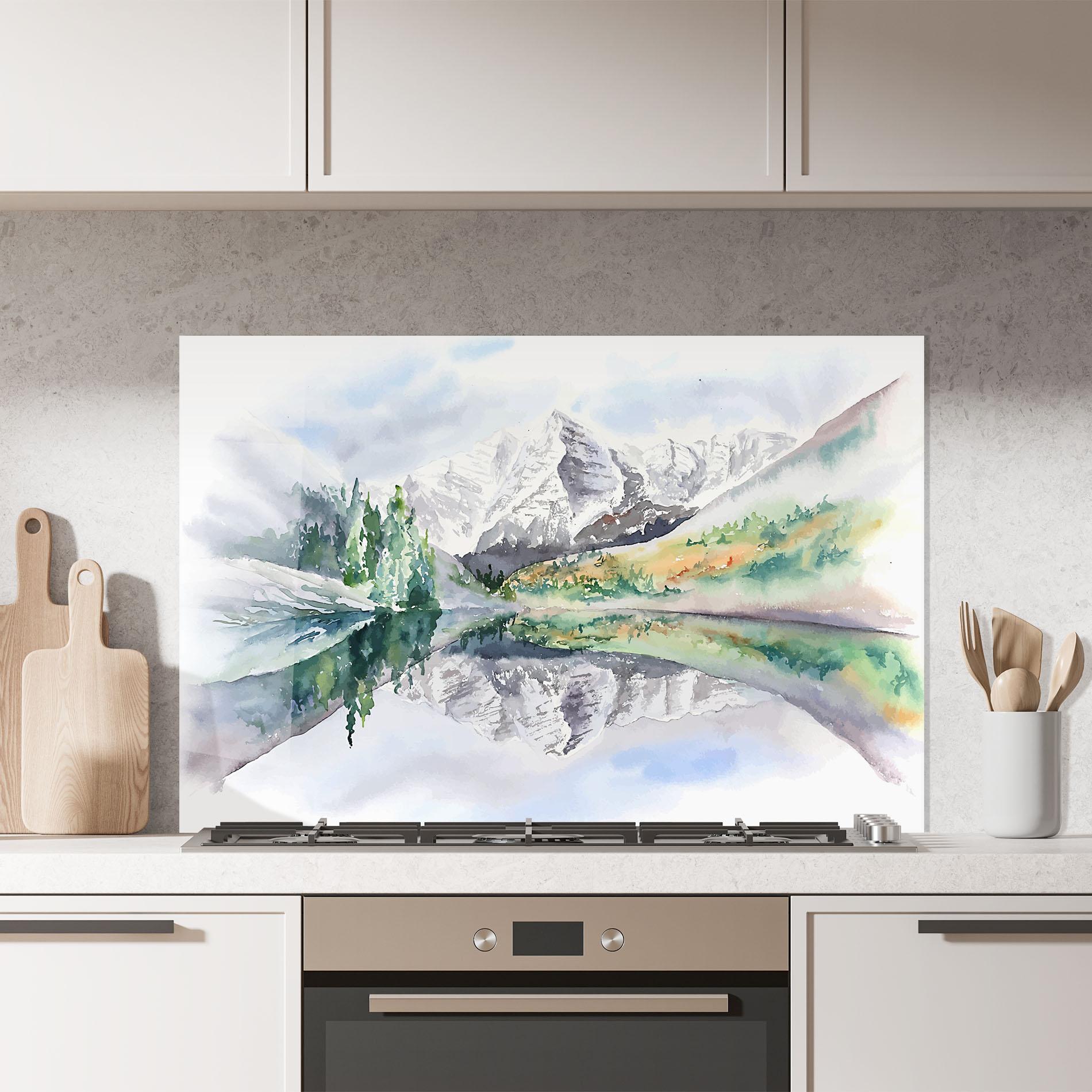 Panou Sticla Bucatarie Mountain Lake Paint mockup 7