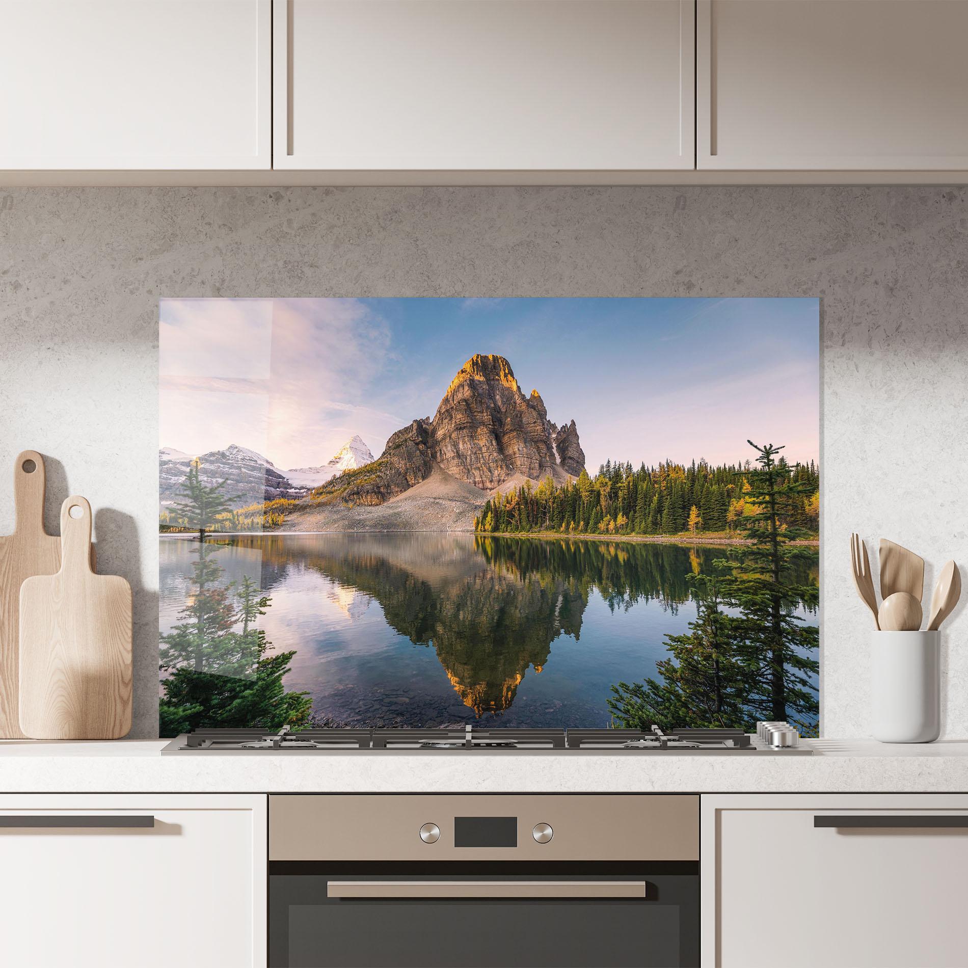 Panou Sticla Bucatarie Mountain Sunrise Lake mockup 7