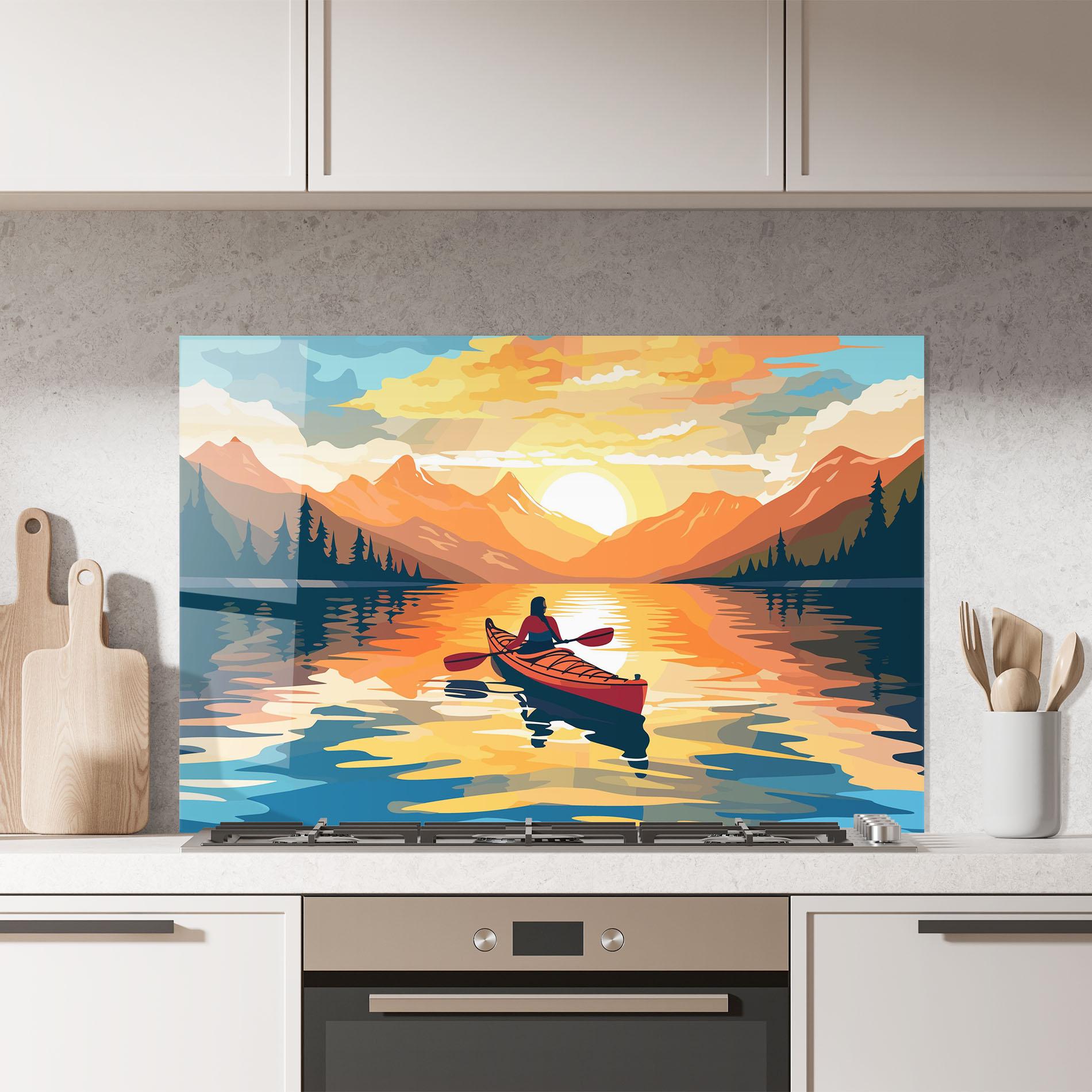 Panou Sticla Bucatarie Young_woman_kayaking_in_crystal_lake_illustration_6 mockup 7