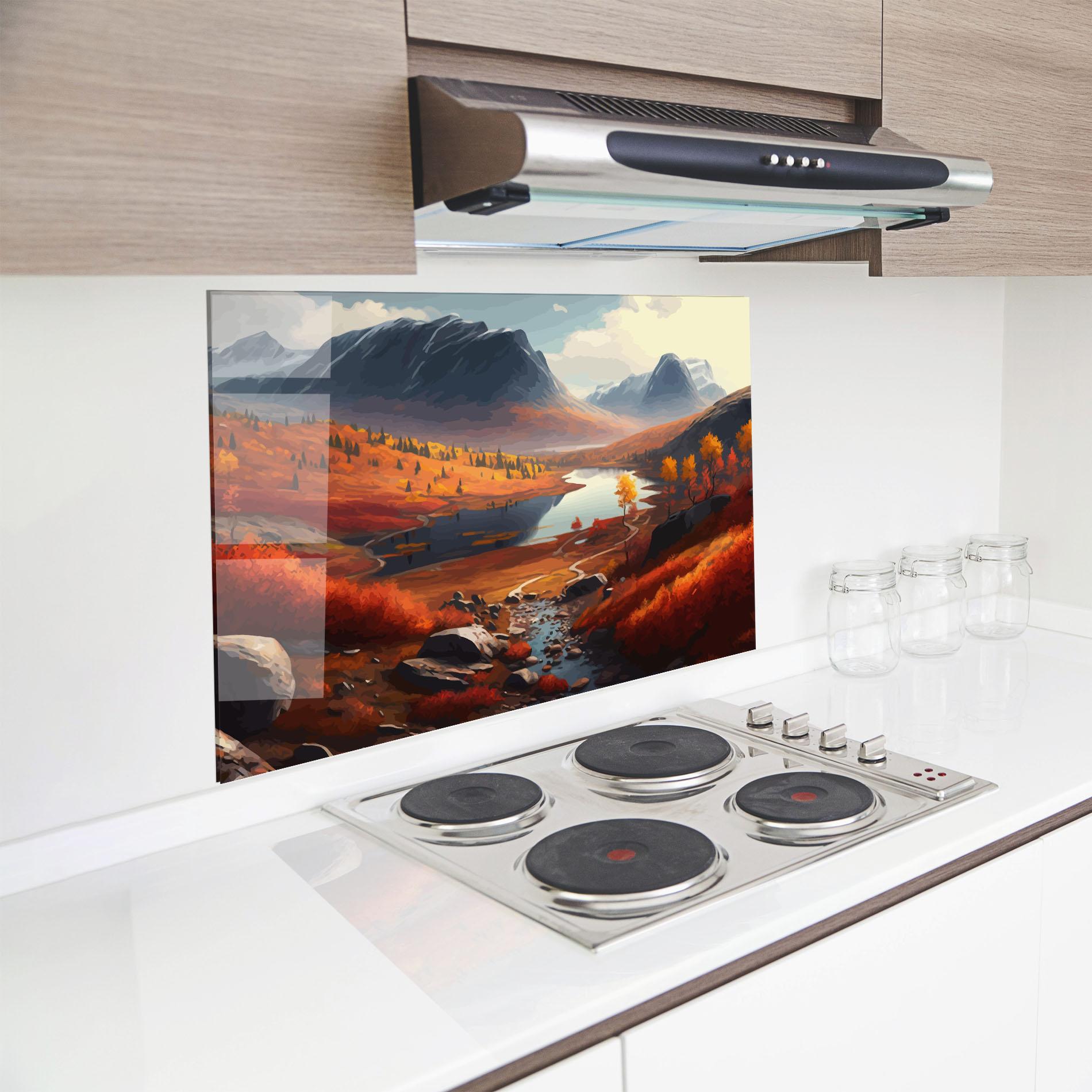 Panou Sticla Bucatarie Autumn Field Lake mockup 8