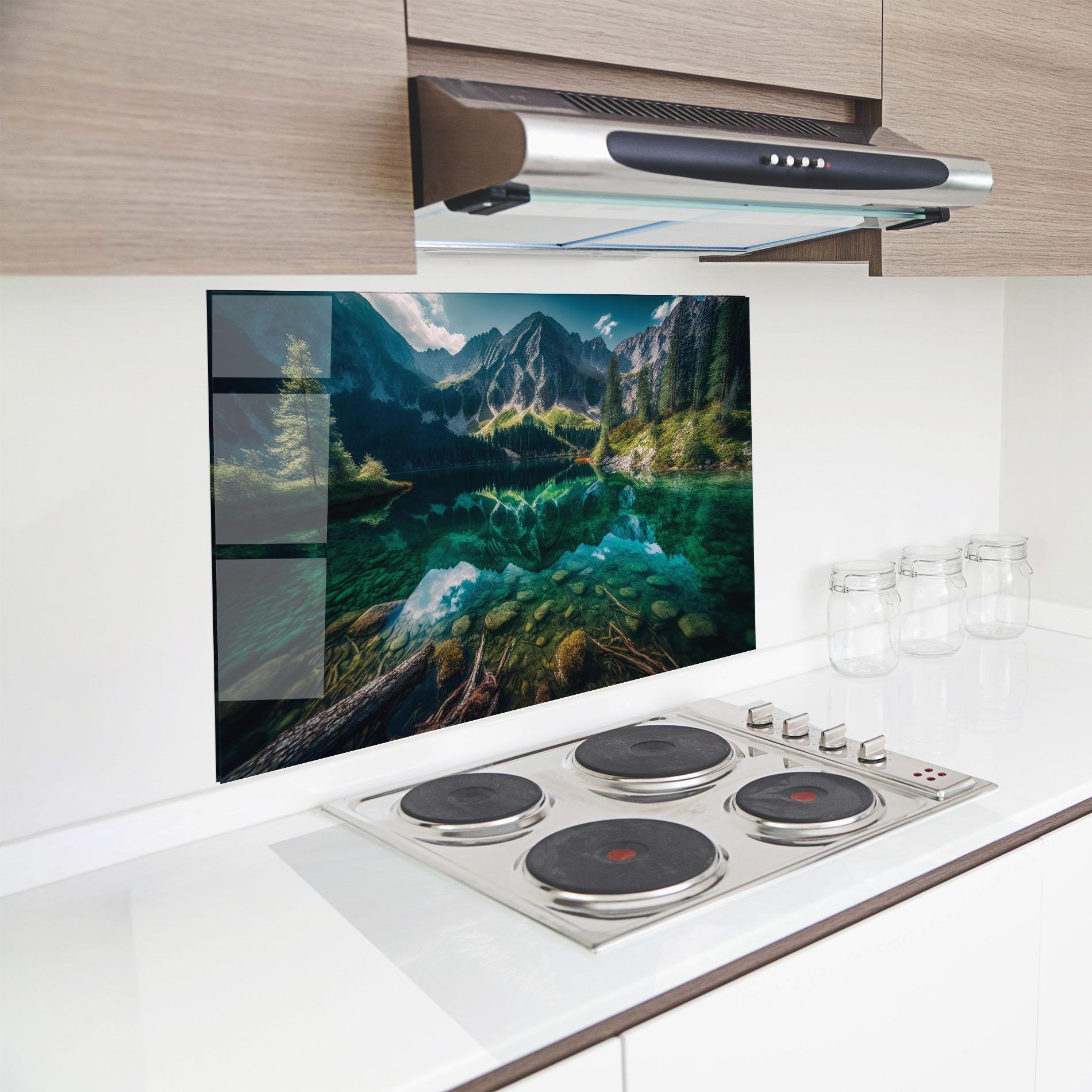 Panou Sticla Bucatarie Beautiful Lake Mountain mockup 8